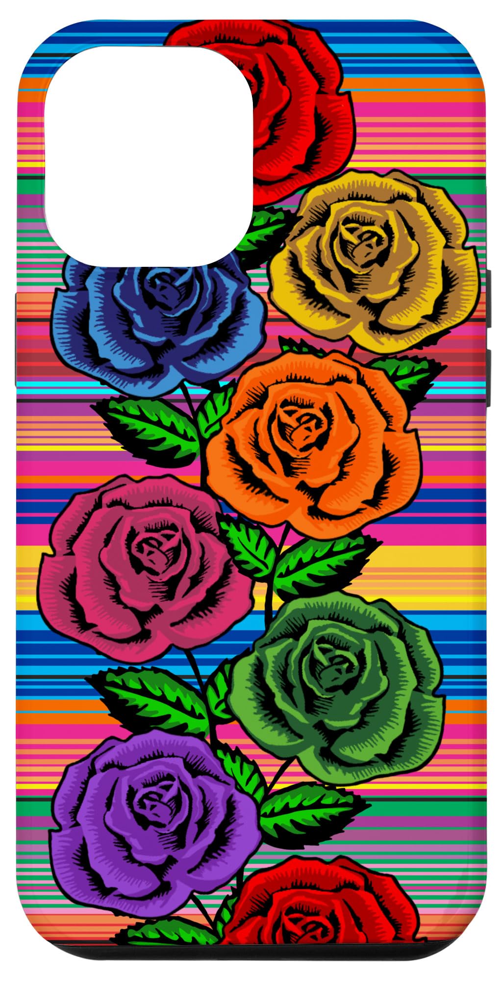 iPhone 12 Pro Max Case - Mexican Serape Fiesta Design with Multicolor Roses Floral Pattern | Perfect Gift for Cinco de Mayo, Hispanic Heritage Month & Festival Celebrations