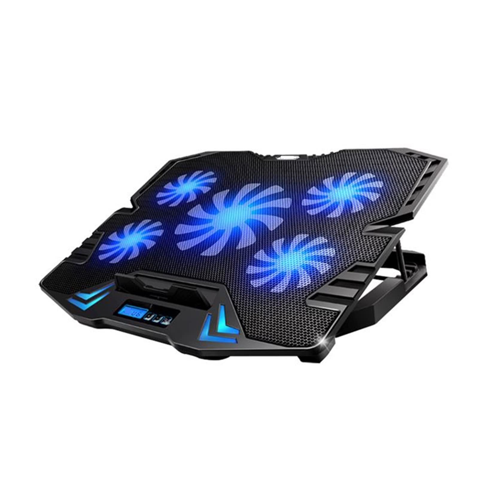 12-15.6 Inch Silent Gaming Laptop Cooling Pad with Red/Blue LED Fans - High Airflow Adjustable Stand for Home & Office Use (Blue with Screen)