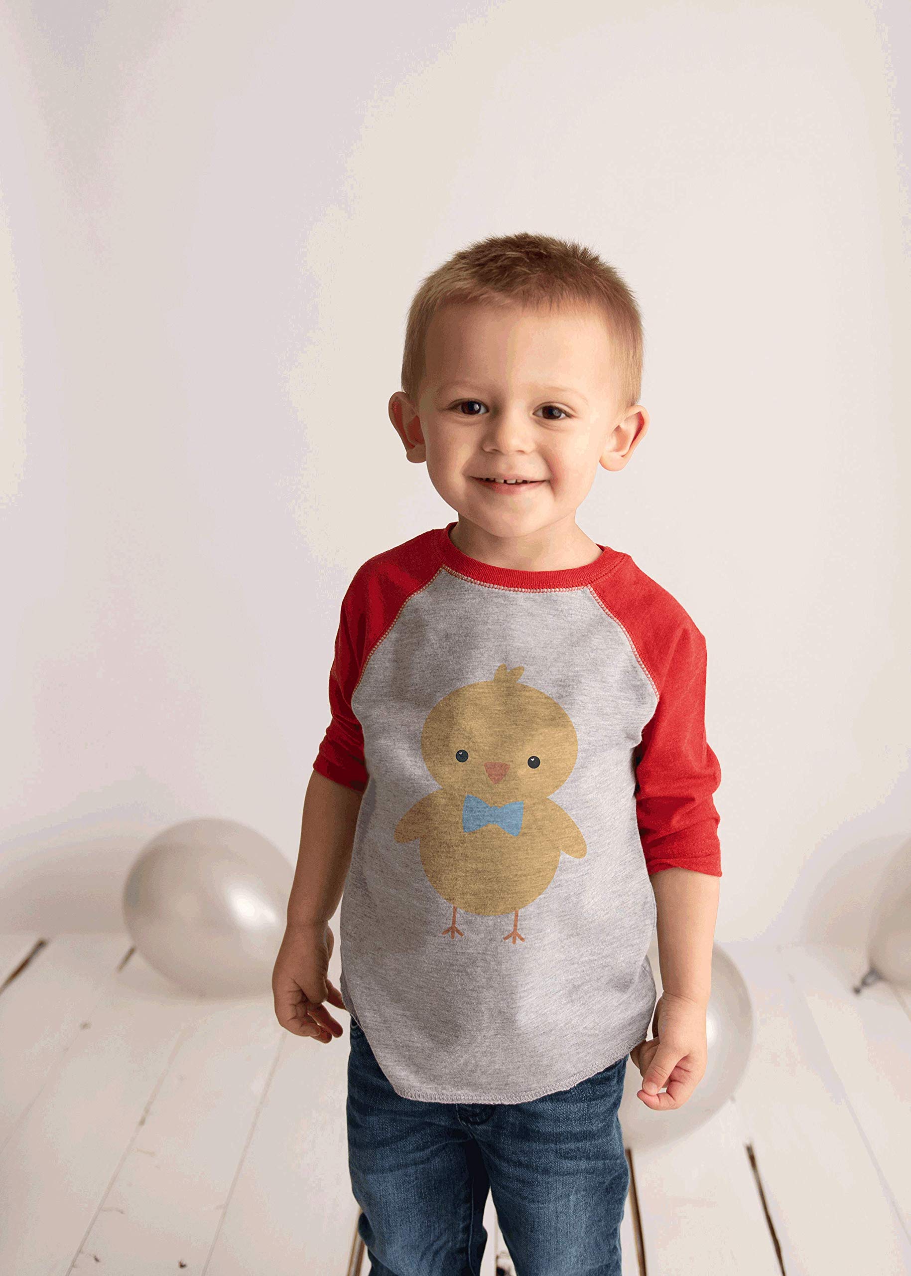 Happy Easter Kids Raglan T-Shirt - Cute Easter Chick Design - Red Long Sleeve Shirt for Boys & Girls - Easter Outfit, Spring Party, Family Photo Matching Clothes