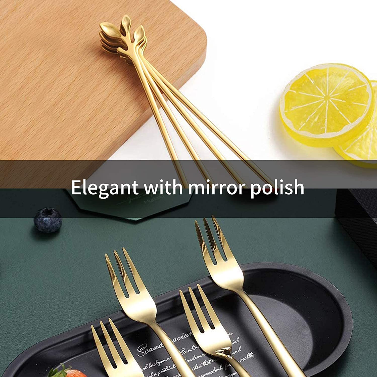 8-Piece Gold Leaf Appetizer Forks Set - 4.7 Inch Elegant Cocktail & Dessert Forks for Wedding, Party, and Home Entertaining - Perfect for Cakes, Fruits, and Hors d'oeuvres