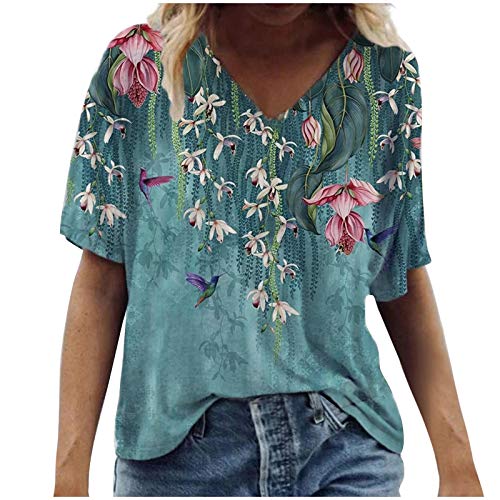 VISLINDU Women's Short Sleeve T-Shirts - Floral Print Summer Casual Tops with Zipper Detail, Comfortable Pullover Blouses & Tunics for Everyday Wear, Outings, and Vacation Outfits