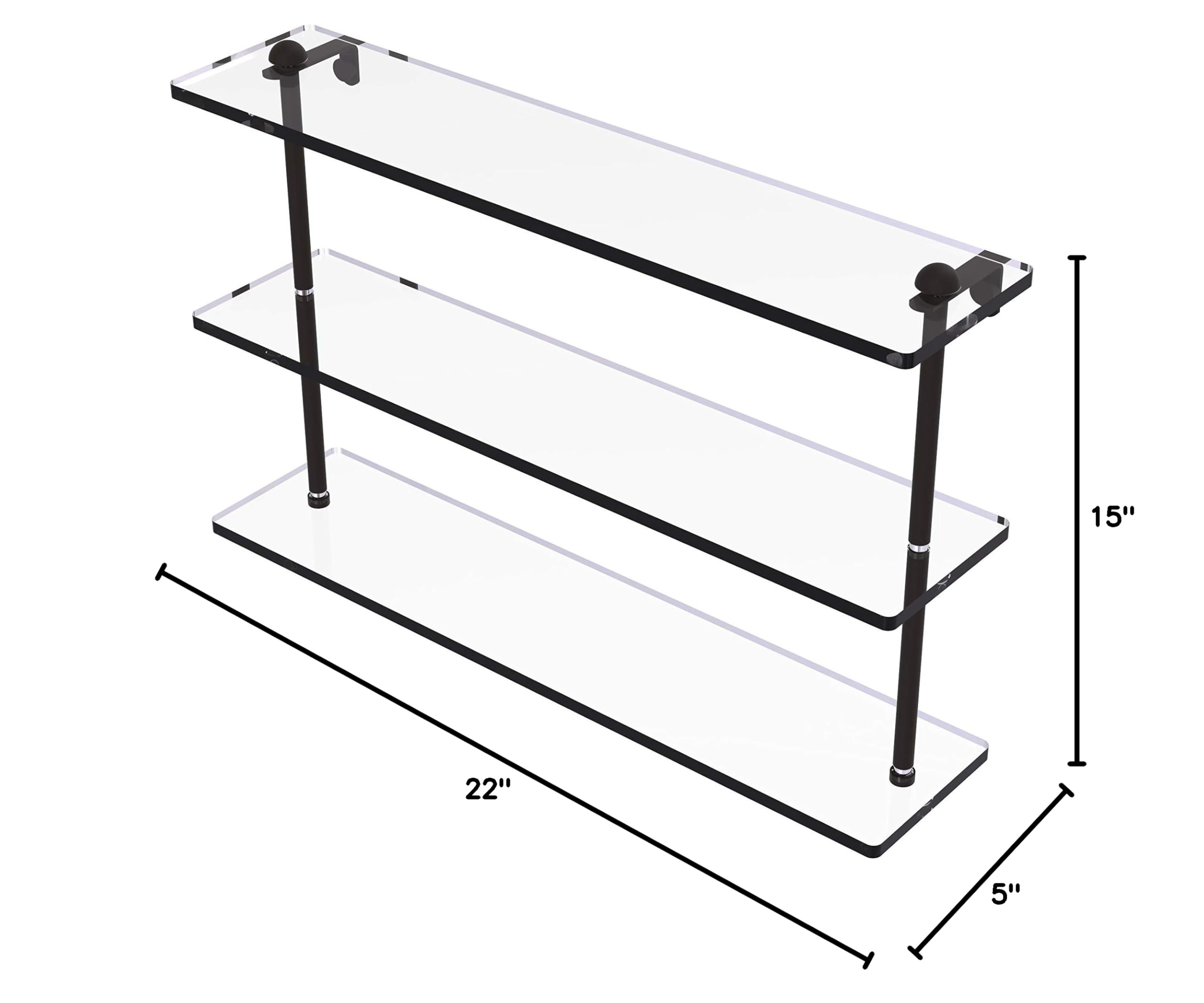 Allied Brass RC-5/22 22 Inch Triple Tiered Glass Shelf in Oil Rubbed Bronze - Perfect for Bathroom, Kitchen, or Living Room Storage and Display