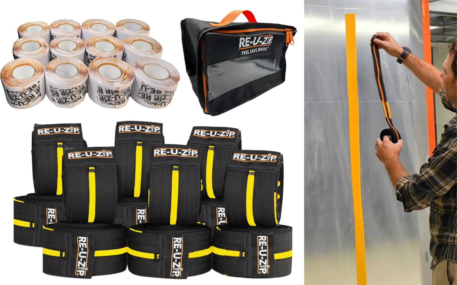 RE-U-ZIP® Heavy-Duty Reusable Dust Barrier Zipper - 12-Pack with Patented Hook & Loop System | Cost-Effective Construction Dust Containment Solution | Lockable Safety Feature for Home Renovation & DIY Projects