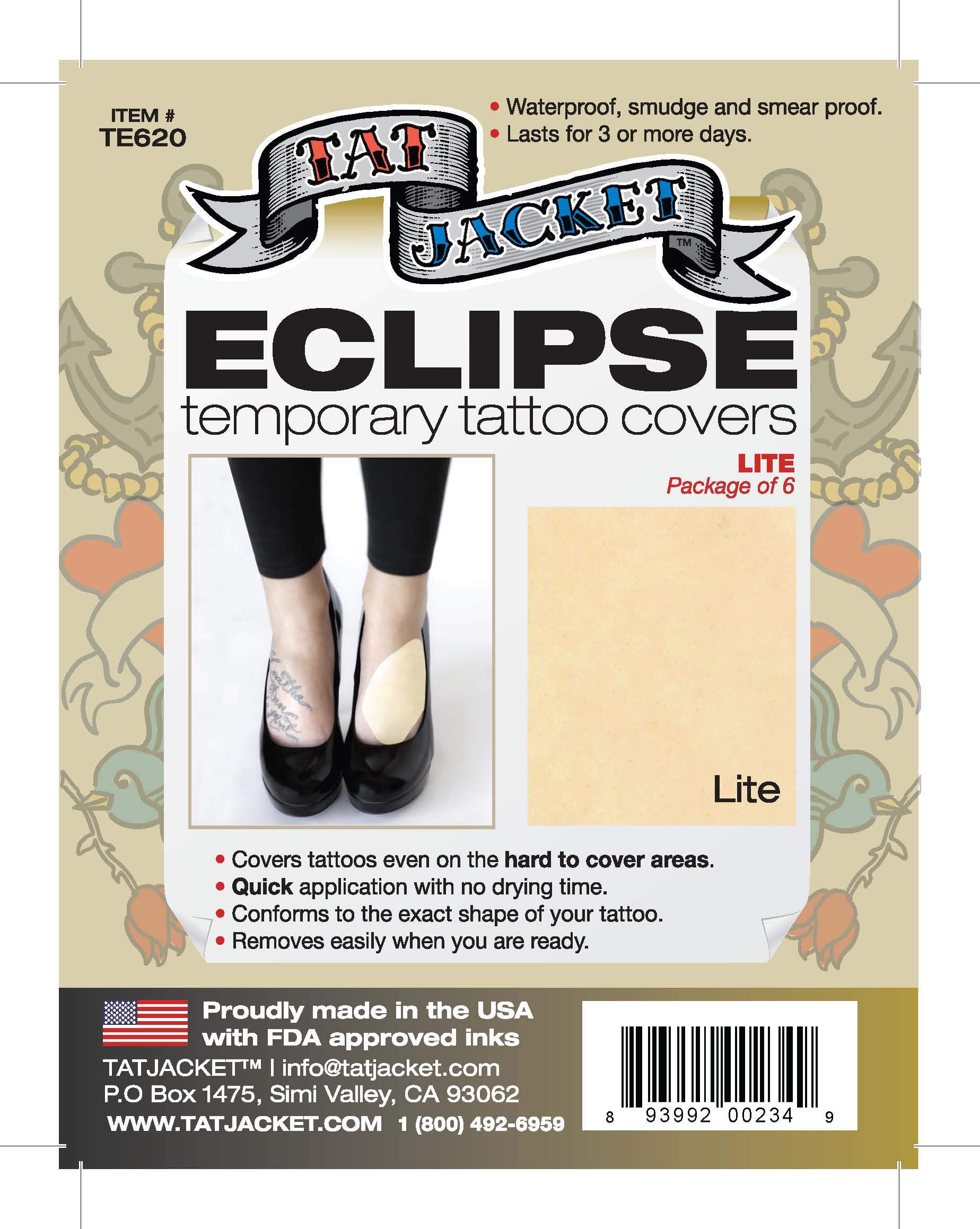 Eclipse Temporary Tattoo Covers - Light Skin Tone - Waterproof Fake Tattoo Stickers for Adults & Teens - Perfect for Parties, Halloween, Cosplay & Body Art