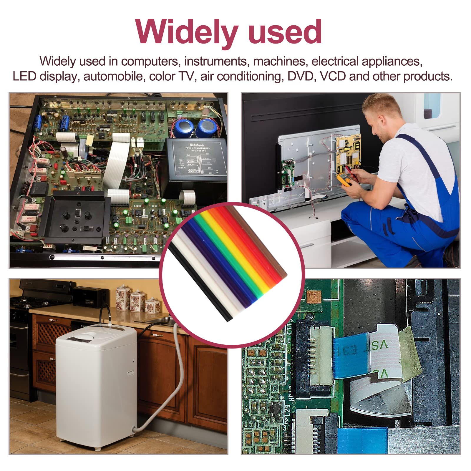 Rainbow Color IDC Ribbon Cable 10-Wire 16ft/5m - 2.54mm Pitch Connectors for Computer Electronics, DIY Projects & Home Appliances Wiring