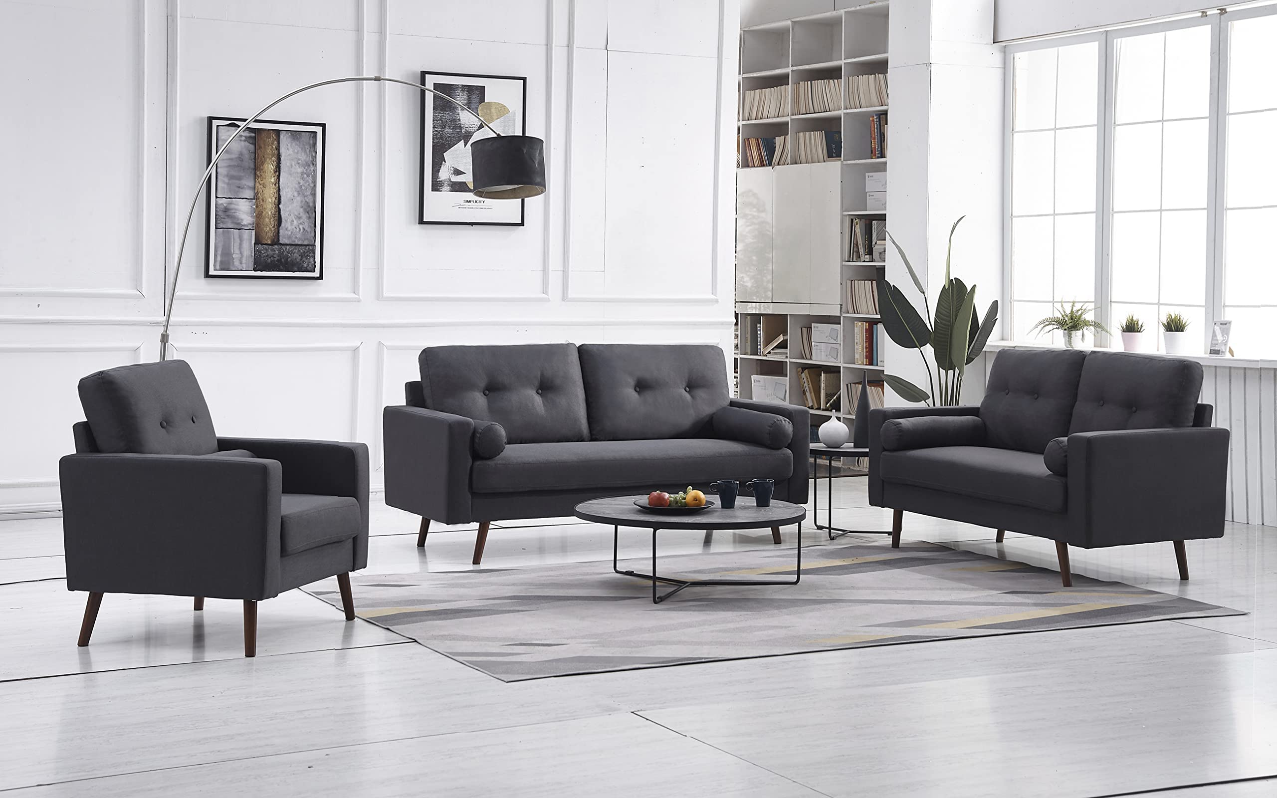 Mid Century Modern Loveseat Sofa - 2-Seat Couch with Solid Wood Legs for Living Room, Bedroom & Apartment - Easy Tool-Free Assembly - Dark Gray - Perfect for Small Spaces, Cozy Reading Nooks & Studio Apartments