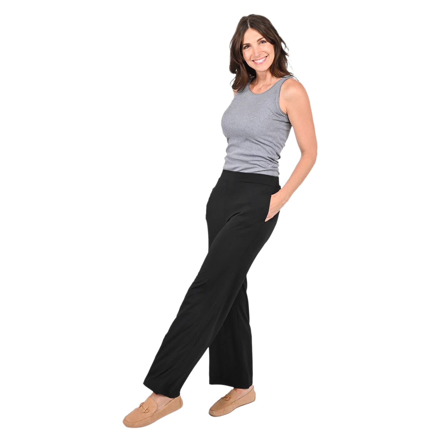 TAMSY Black Relaxed Fit Wide-Leg Pants for Women - Plus Size 2X - Comfortable Lounge & Casual Wear for Home, Office & Travel