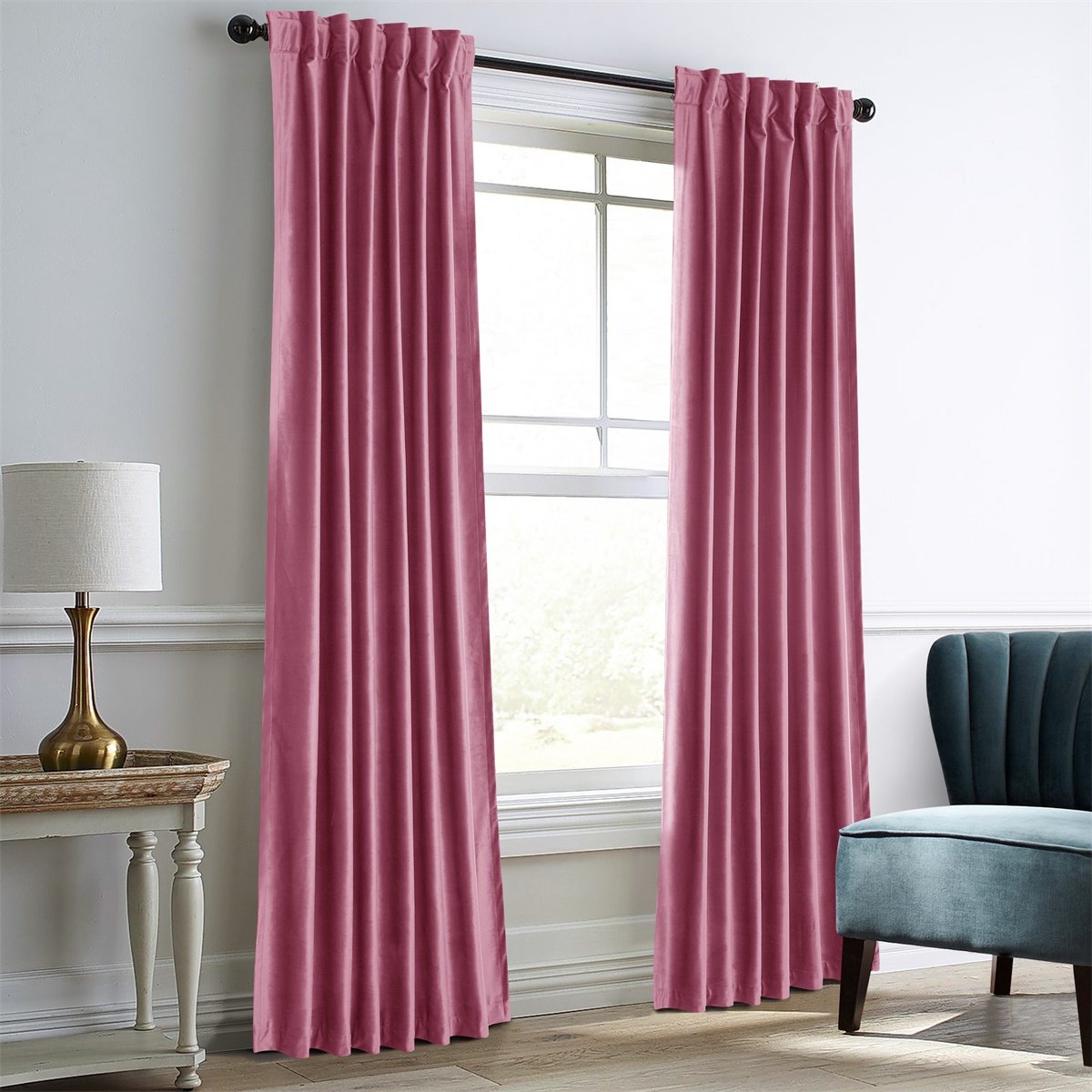 Dreaming Casa Blackout Rose Velvet Curtains - Thermal Insulated Room Darkening Drapes for Living Room & Bedroom - Rod Pocket & Back Tab Design - 2 Panels (52