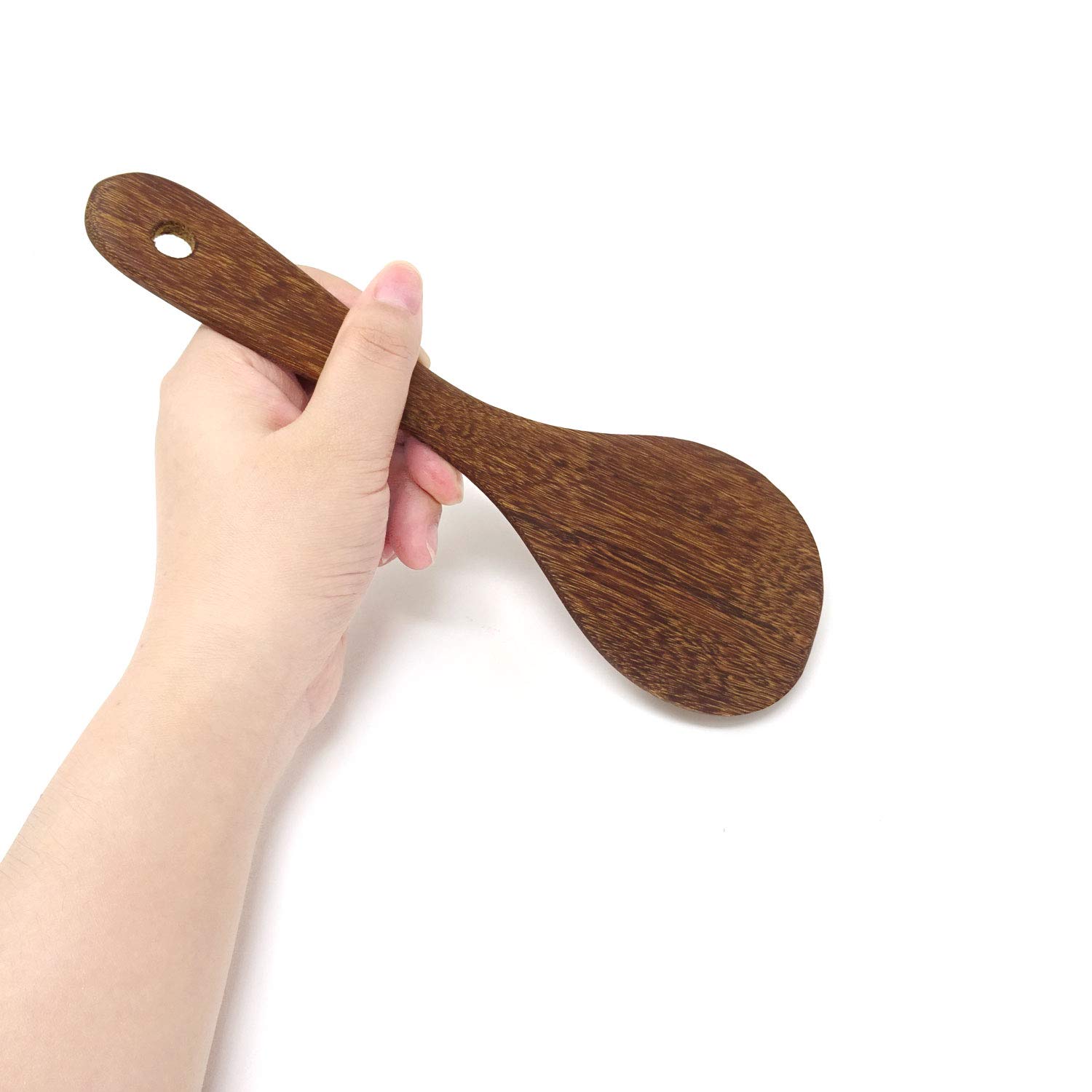 Honbay 2-Pack Wooden Rice Spoons - 8.7 Inch Round Head Cooking & Serving Utensils - Natural Wooden Spatula for Rice, Stirring, Serving - Perfect for Asian Cuisine, Kitchen Cooking & Food Presentation