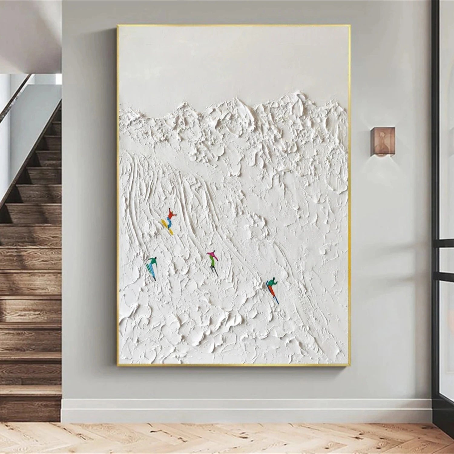 Premium Skiing Sport Art Textured Canvas Painting - Winter Sports Wall Decor for Home & Office (SP031) | Perfect for Ski Lodge, Mountain Cabin & Sports Enthusiast Gifts