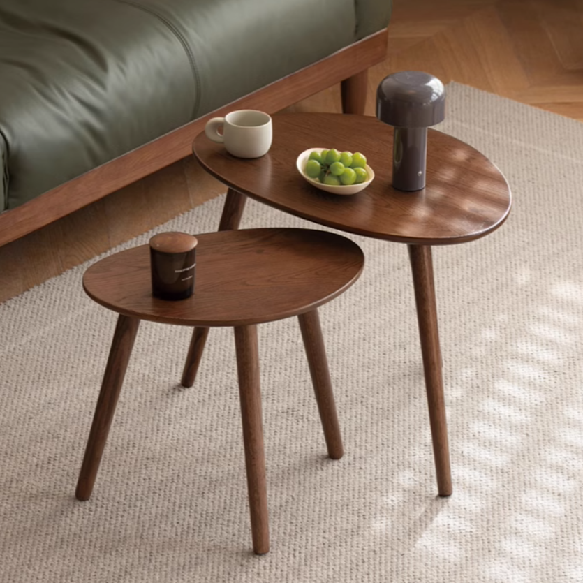 Solid Oak Wood Side Table in Walnut Finish - Perfect for Living Room, Bedroom, or Office Furniture