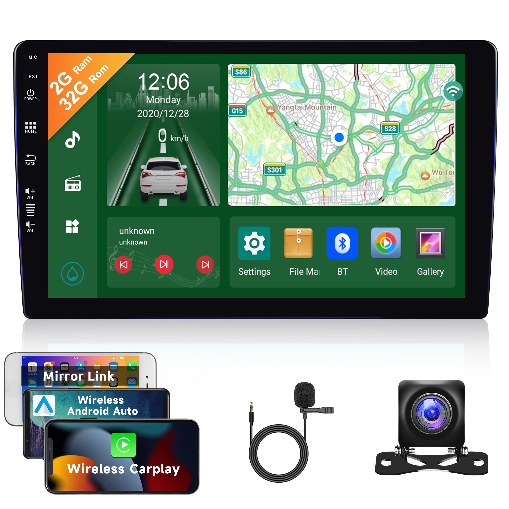 8-Core 2GB RAM 32GB ROM Wireless Apple CarPlay & Android Auto Double Din Car Stereo - 9