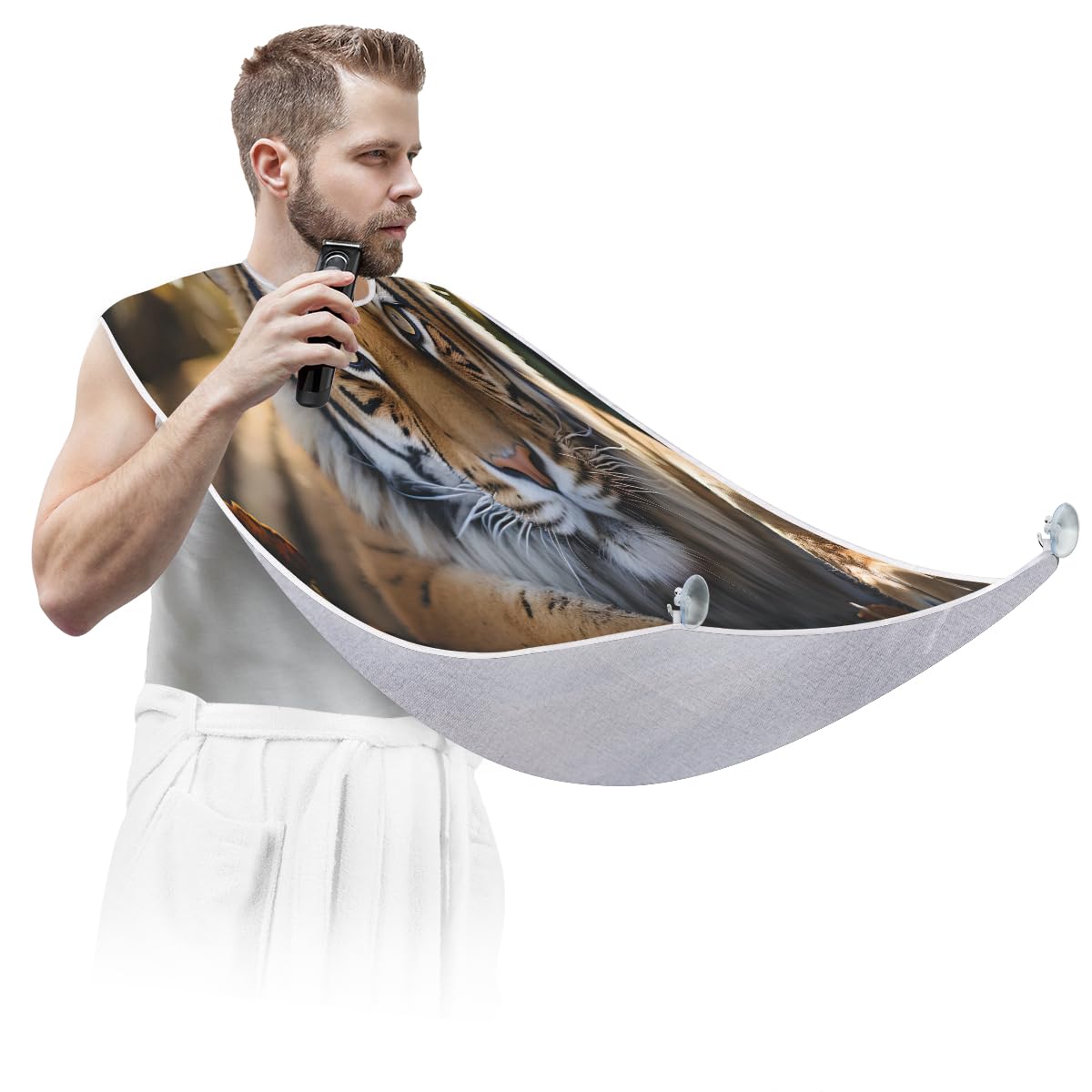 Men's Animal Tiger Flowers Beard Shaving Bib - Waterproof Hair Dye Apron for Barbers & Stylists, Sink Hair Catcher for Beard Trimming & Lineup - Perfect Salon & Home Grooming Accessory (Great Gift for Men & Women)