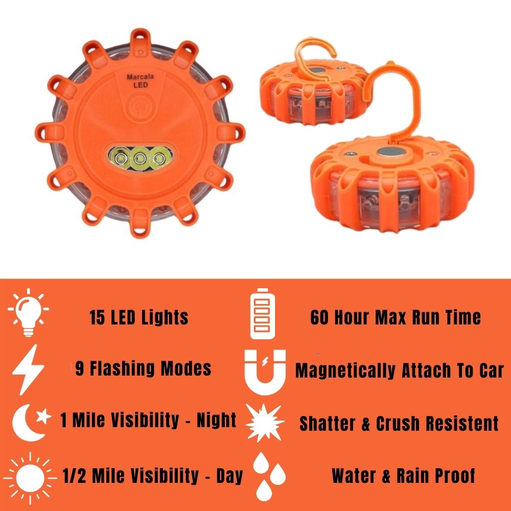 3 Pack LED Road Flares - Emergency Safety Lights for Cars, Trucks & Roadside Emergencies - Waterproof & Reusable Hazard Warning Lights for Nighttime Visibility