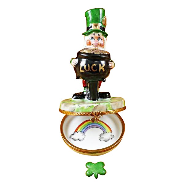 Lucky Leprechaun with Four Leaf Clover Limoges Box - Perfect for St. Patrick's Day Gifts & Irish Home Decor