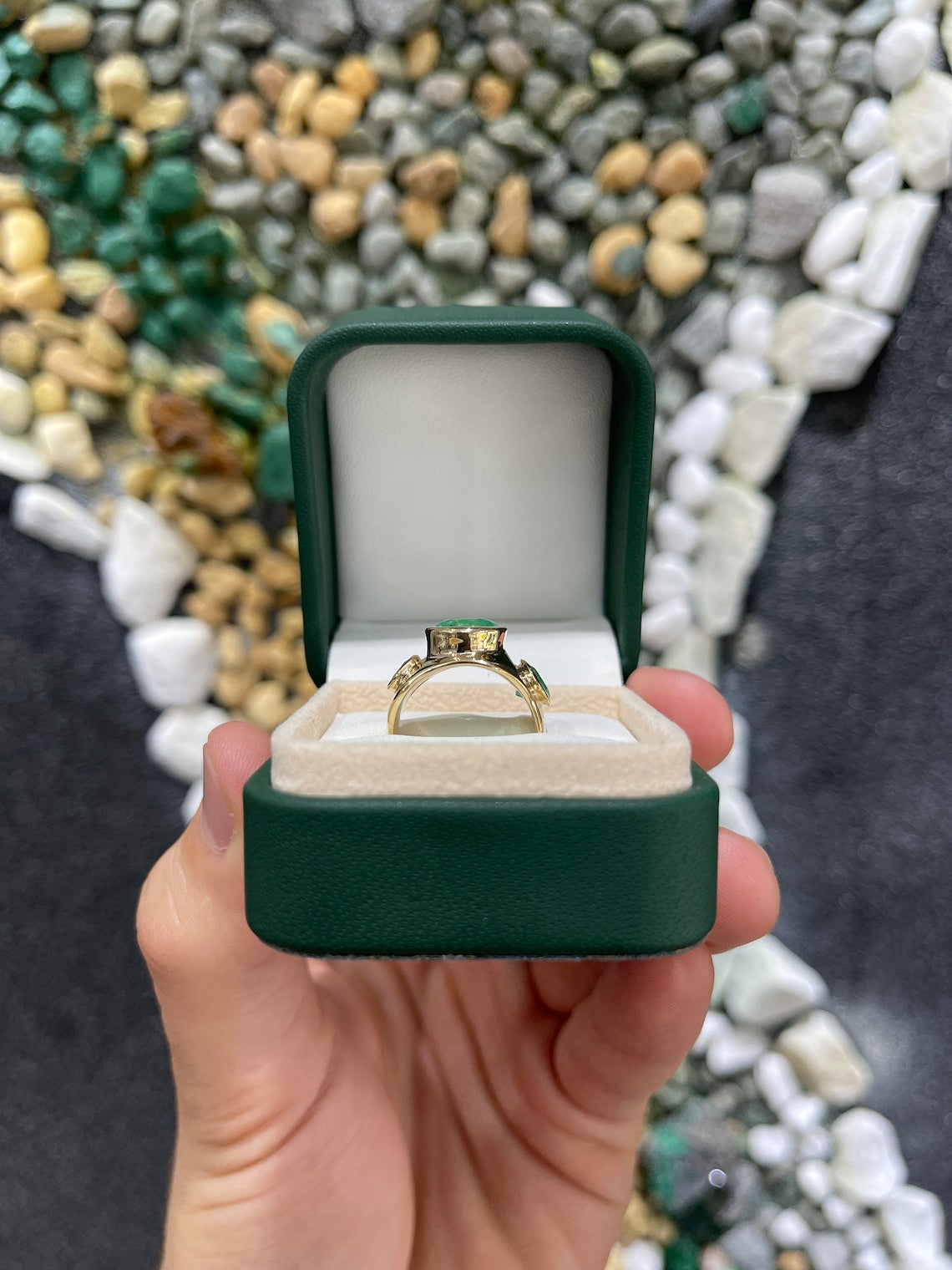 3.59tcw Colombian Emerald Round Cut Chunky Bezel Set 14K Yellow Gold Ring for Women | Vintage Inspired Jewelry Gift for Anniversary, Engagement & Special Occasions