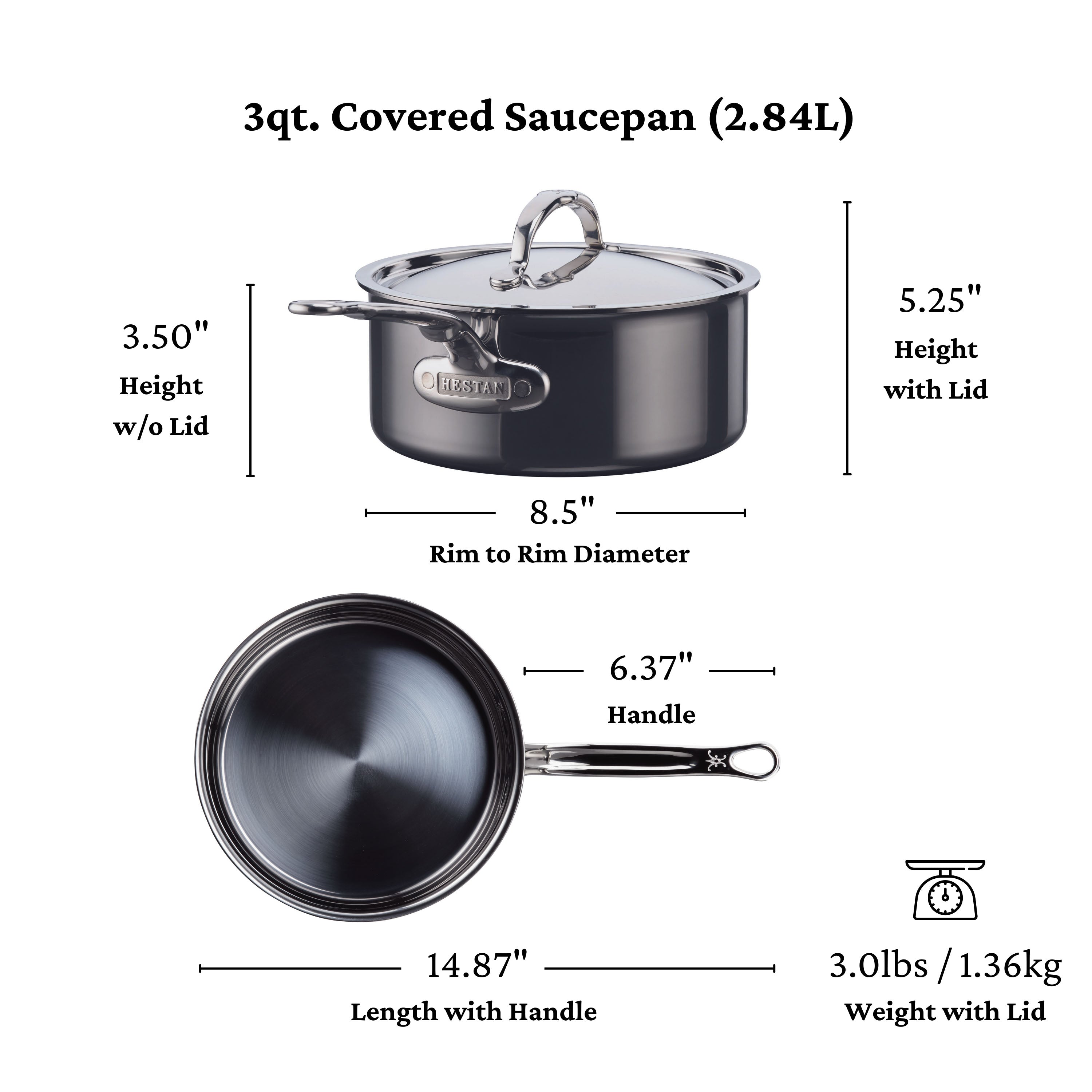 Hestan Nanobond Nonstick Covered Saucepan - 3 Qt Stainless Steel Cookware for Induction, Gas & Electric Stoves - Perfect for Sauces, Soups & Slow Cooking