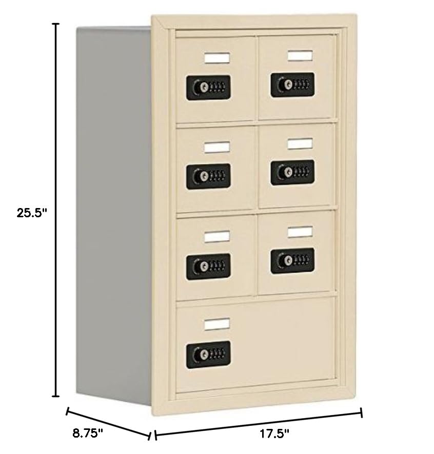 Salsbury Industries 19048-07SRC 4-Unit Recessed Wall Mount Cell Phone Locker with Resettable Combination Locks - 8-Inch Diameter Sandstone Compartments for Schools, Gyms & Offices - Secure Storage Solution for Phones, Tablets & Valuables