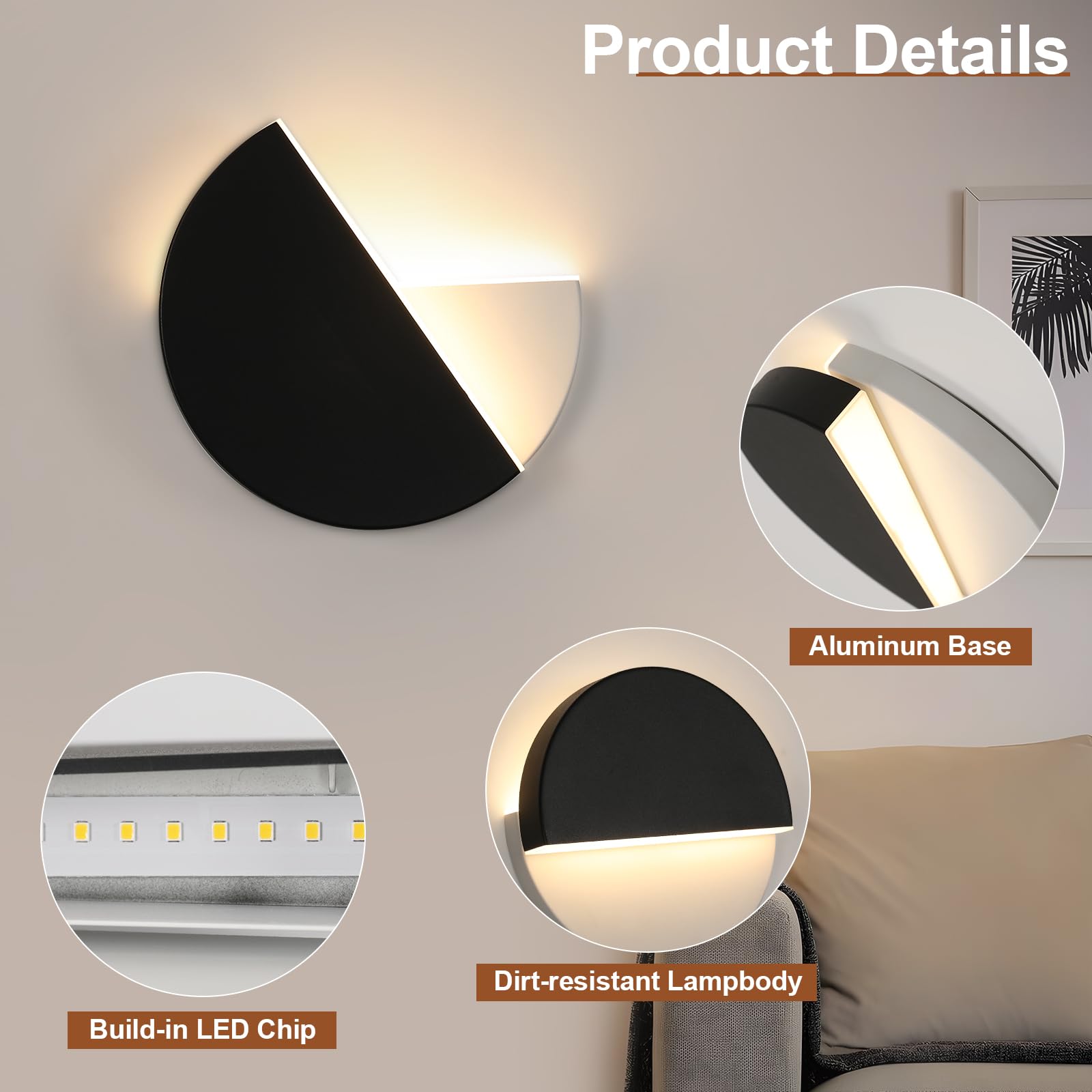 Dorlink 10W LED Swiveling Wall Light - Modern Round Ceiling Lamp, 3000K Warm White for Bedroom & Living Room | Energy-Efficient Indoor Lighting for Hallway, Staircase & Home Decor