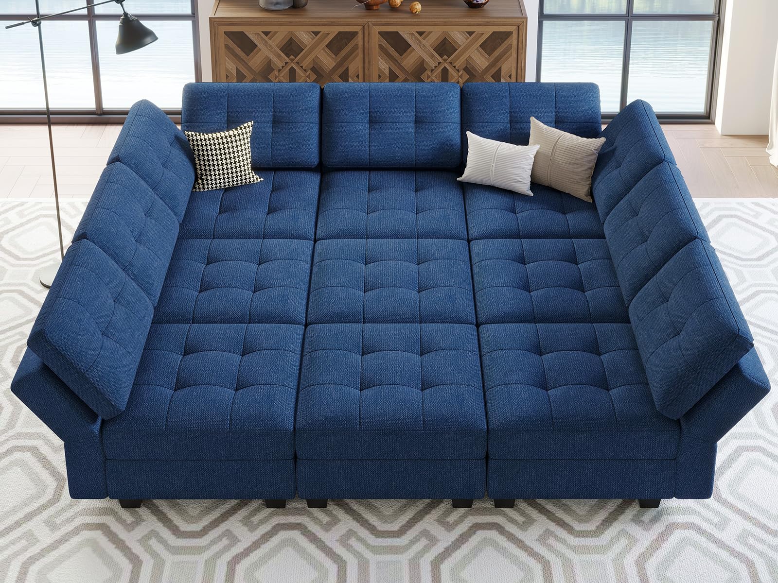 Belffin Modular Sectional Sleeper Sofa with Storage - Oversized 9-Seat Convertible Sofa Bed in Blue for Living Room | Perfect for Family Gatherings, Movie Nights & Guest Accommodations