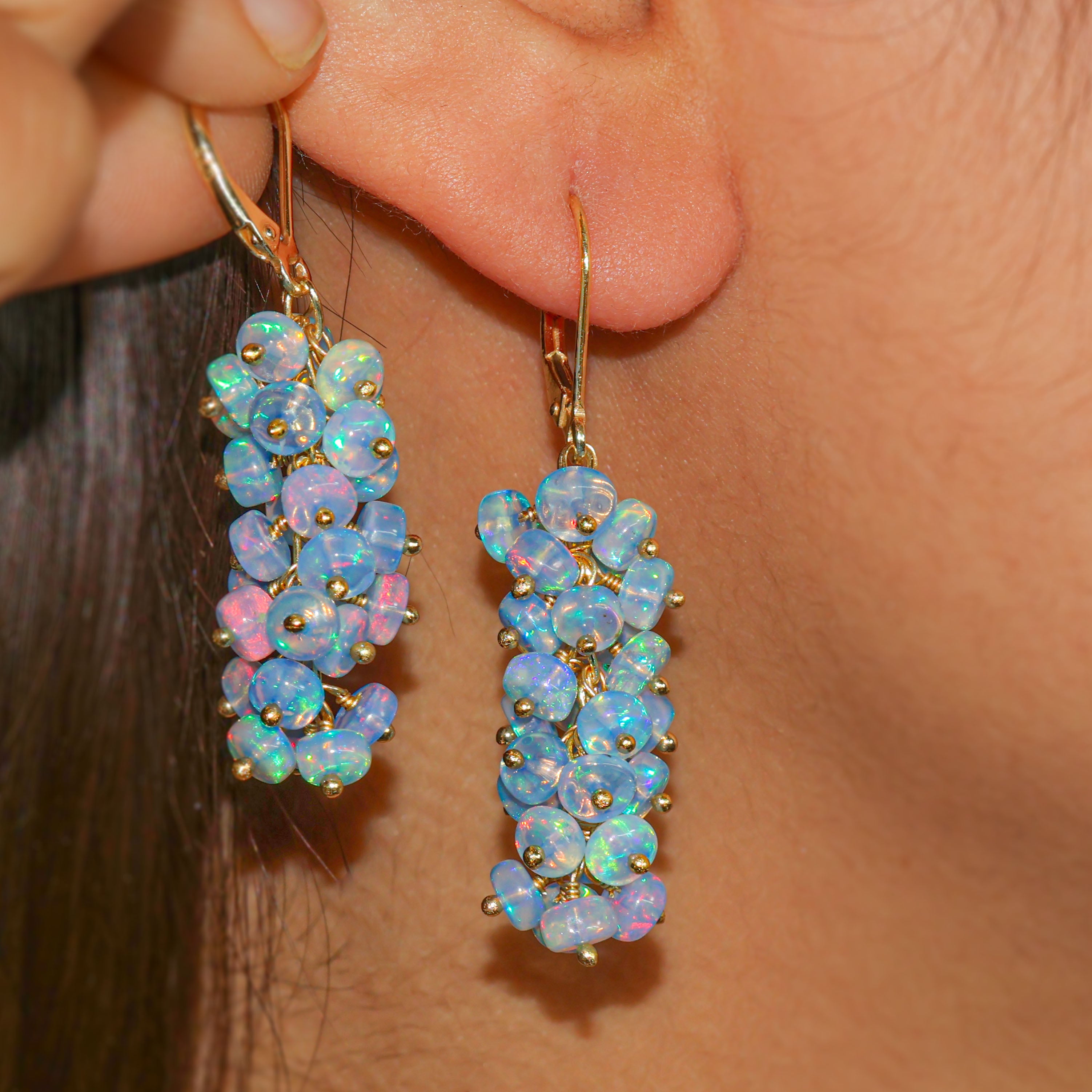 Natural Blue Opal Beaded Cluster Dangle Earrings for Women | Handmade Boho Chic Jewelry | Perfect for Weddings, Parties & Everyday Wear