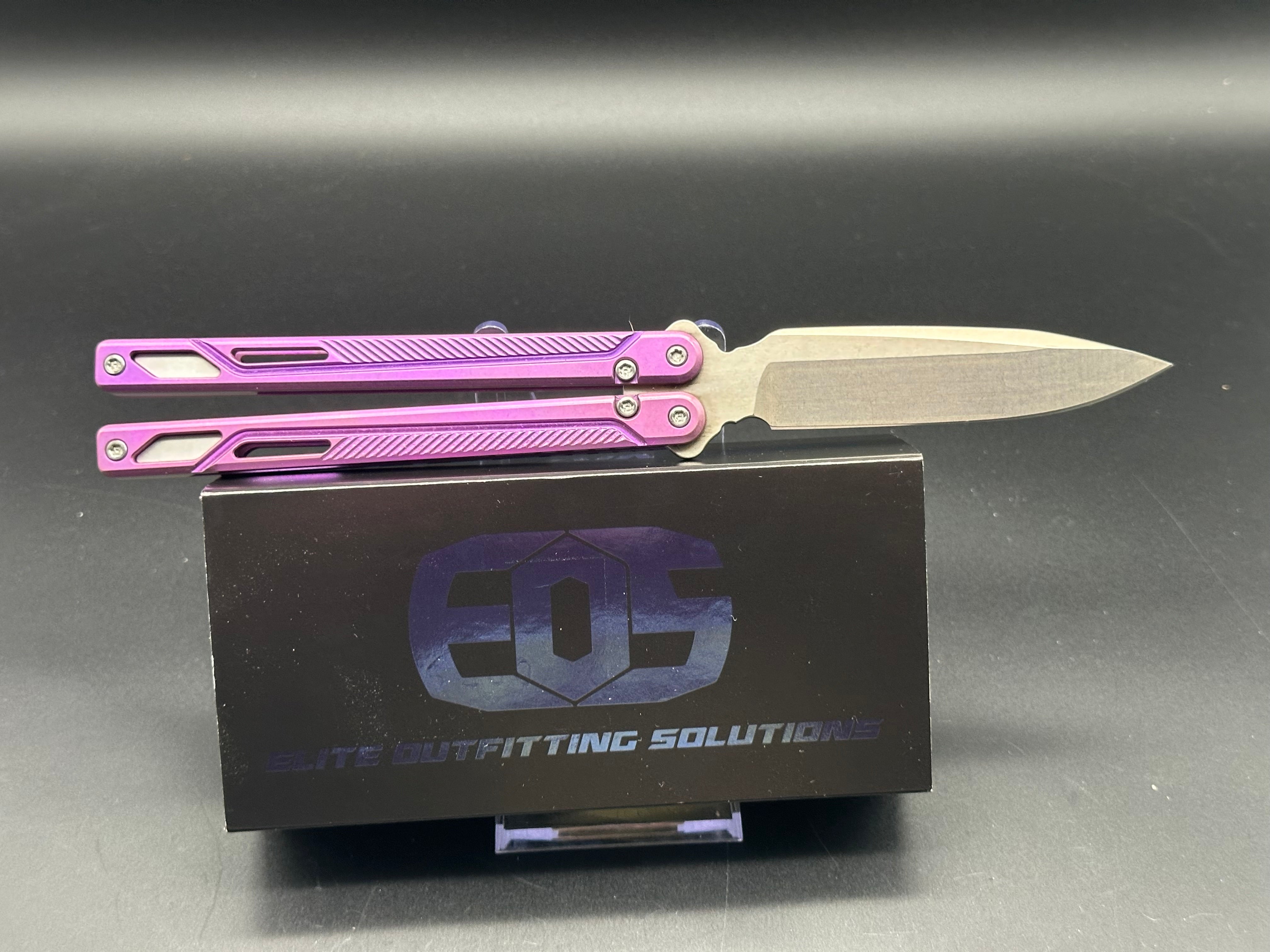 EOS Serpent Purple Titanium Balisong Knife with CPM S30V Spear Point Blade - Perfect for Flipping Tricks, Collecting, and Outdoor Adventures