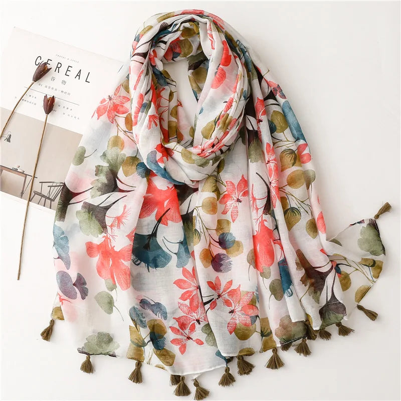 2023 Fashion Paisley Abstract Floral Tassel Viscose Shawl Scarf - Women's Lightweight Pashmina Wrap Stole & Muslim Hijab (180x90cm) - Perfect for Daily Wear, Office, Parties & Prayer