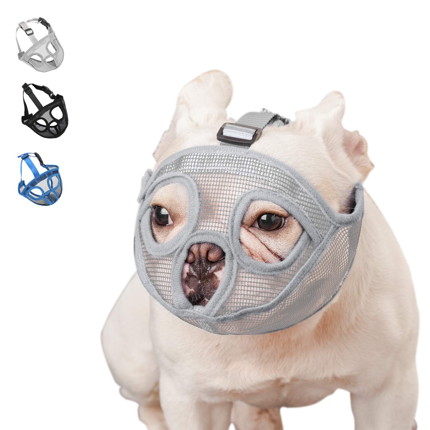 Adjustable Short Snout Dog Muzzle for Bulldogs - Stop Biting, Barking & Chewing - Small & Grey - Perfect for Training, Grooming & Vet Visits