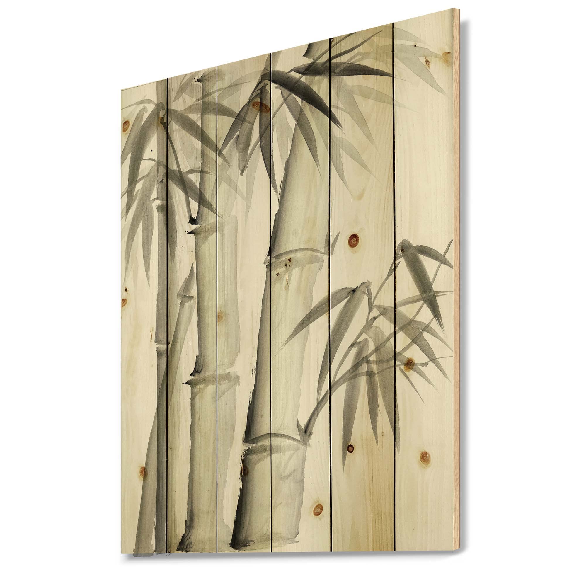 Vintage Monochrome Bamboo Lake House Wood Wall Decor - Grey Floral Wood Wall Art Panel Printed on Natural Pine - Perfect for Living Room, Bedroom, or Cabin Decor