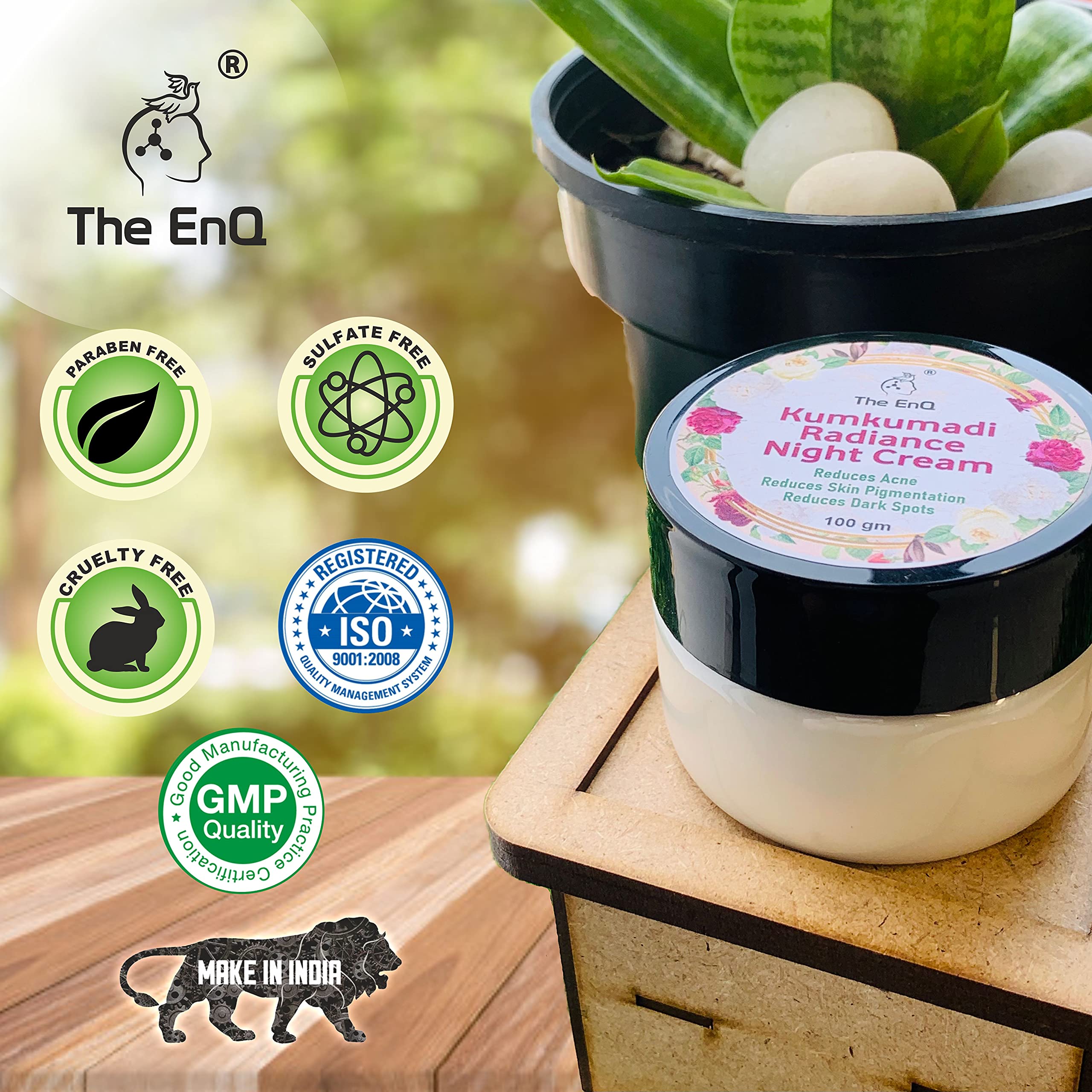 EnQ Kumkumadi Radiance Night Cream 100g - Anti-Acne, Brightening & Dark Spot Treatment for All Skin Types - Perfect for Nighttime Skincare Routine & Glowing Complexion