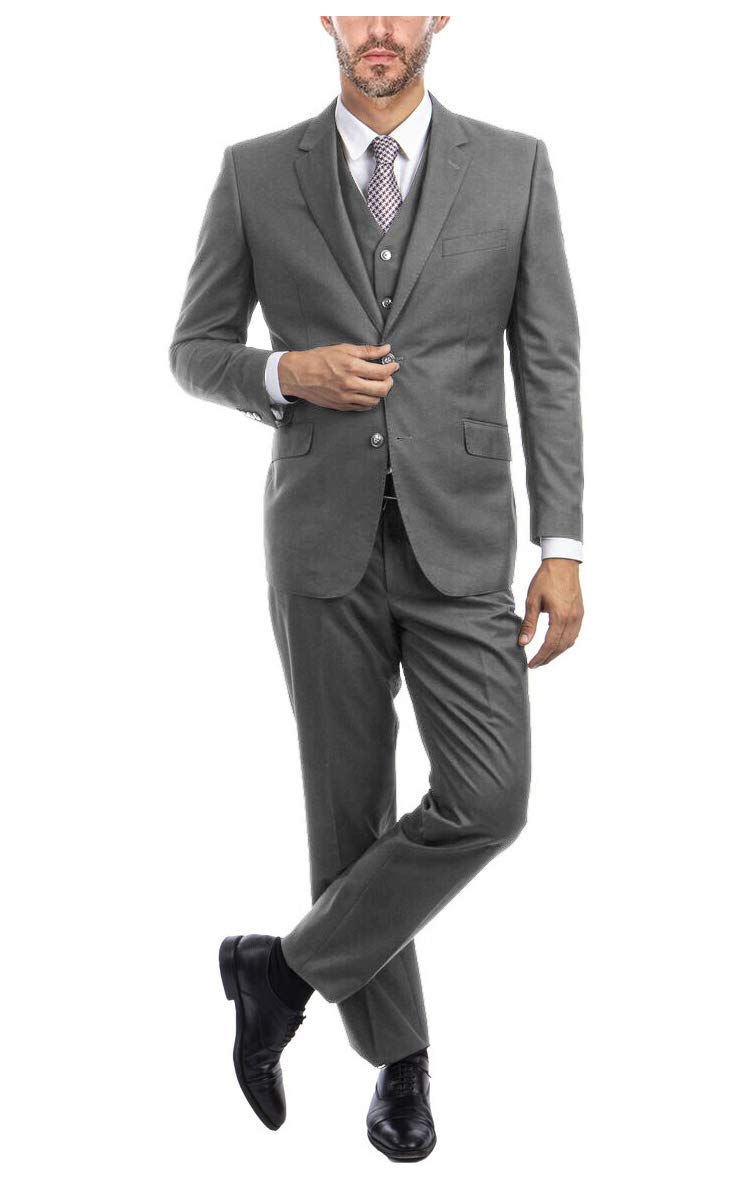 Men's Big & Tall Regular Fit 3-Piece Suit with Vest & Flat Front Pants - Formal Business Attire for Weddings, Interviews & Office Wear