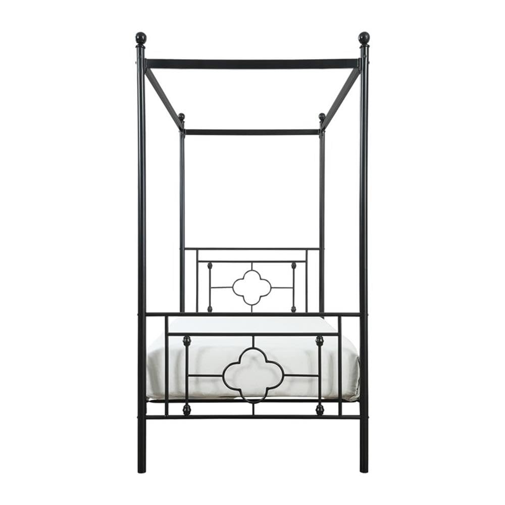 Homelegance Hosta Metal Canopy Bed Frame - Twin Size, Black Finish - Perfect for Kids Rooms, Guest Bedrooms & Cozy Dorm Spaces
