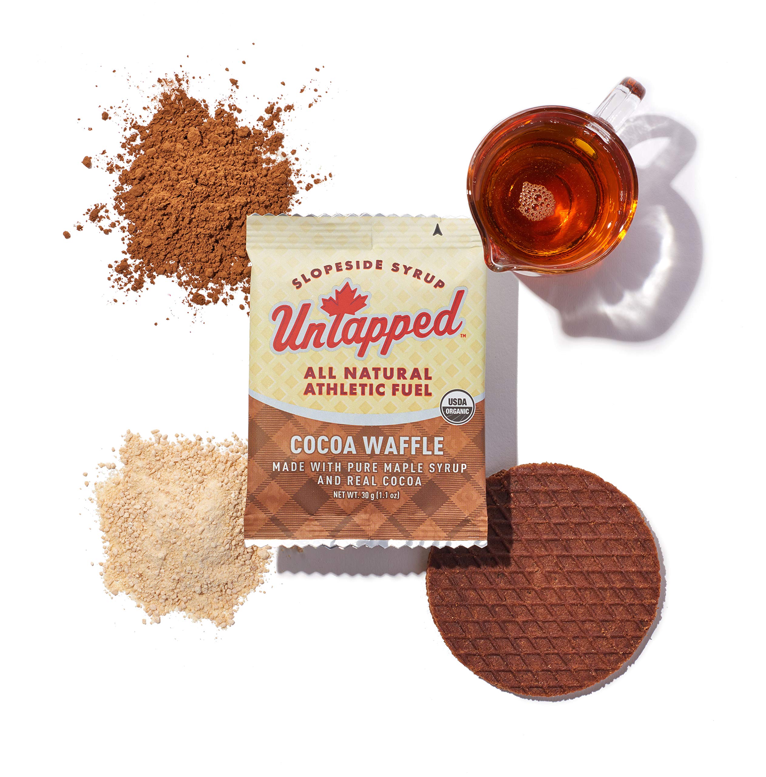Organic Cocoa Waffles 1.1oz (16-Pack) - Vegan Energy Snacks with Real Maple Syrup for Cycling, Running & Hiking | Gluten-Free Athletic Performance Food | Post-Workout Recovery & On-The-Go Nutrition