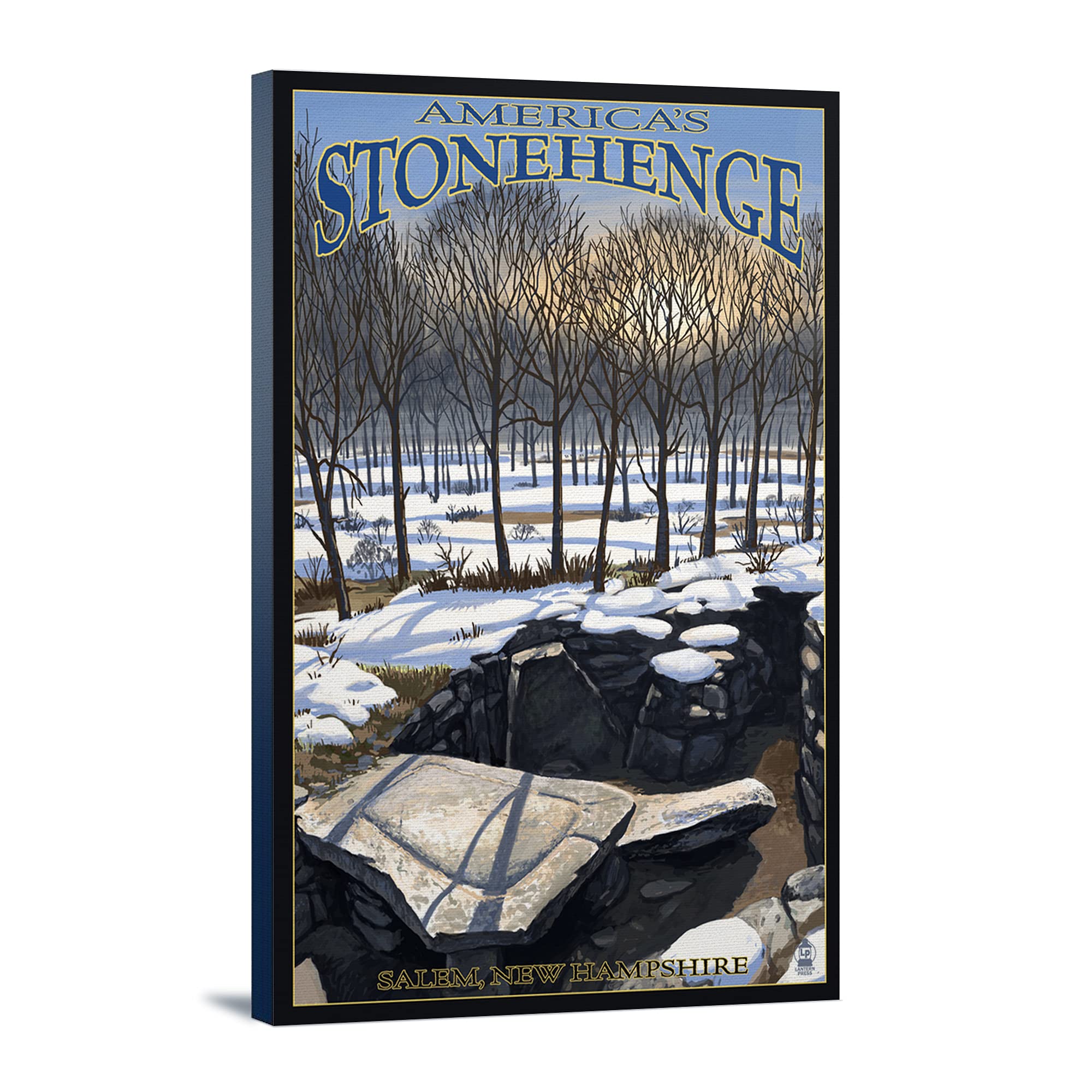 America's Stonehenge New Hampshire Winter Landscape Art - 16x24 Wrapped Canvas Wall Decor for Living Room, Bedroom & Office