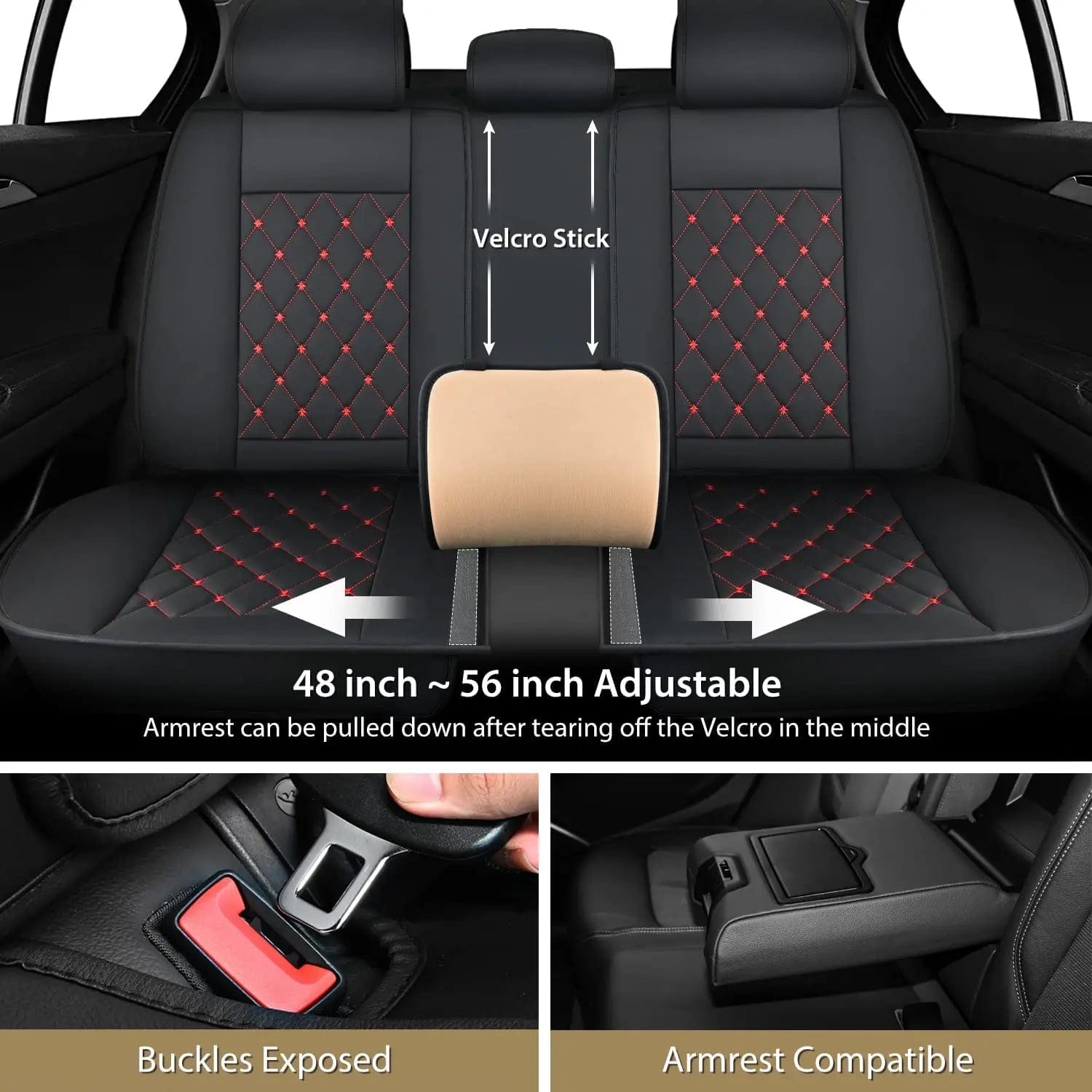 Premium 5-Piece Car Seat Covers Full Set for Hyundai, Honda Accord, Kia, Civic, Corolla, Camry, CRV, RAV4 & Fusion - Black & Red Design | Universal Fit for Sedans & SUVs | Perfect for Road Trips, Daily Commute & Car Protection