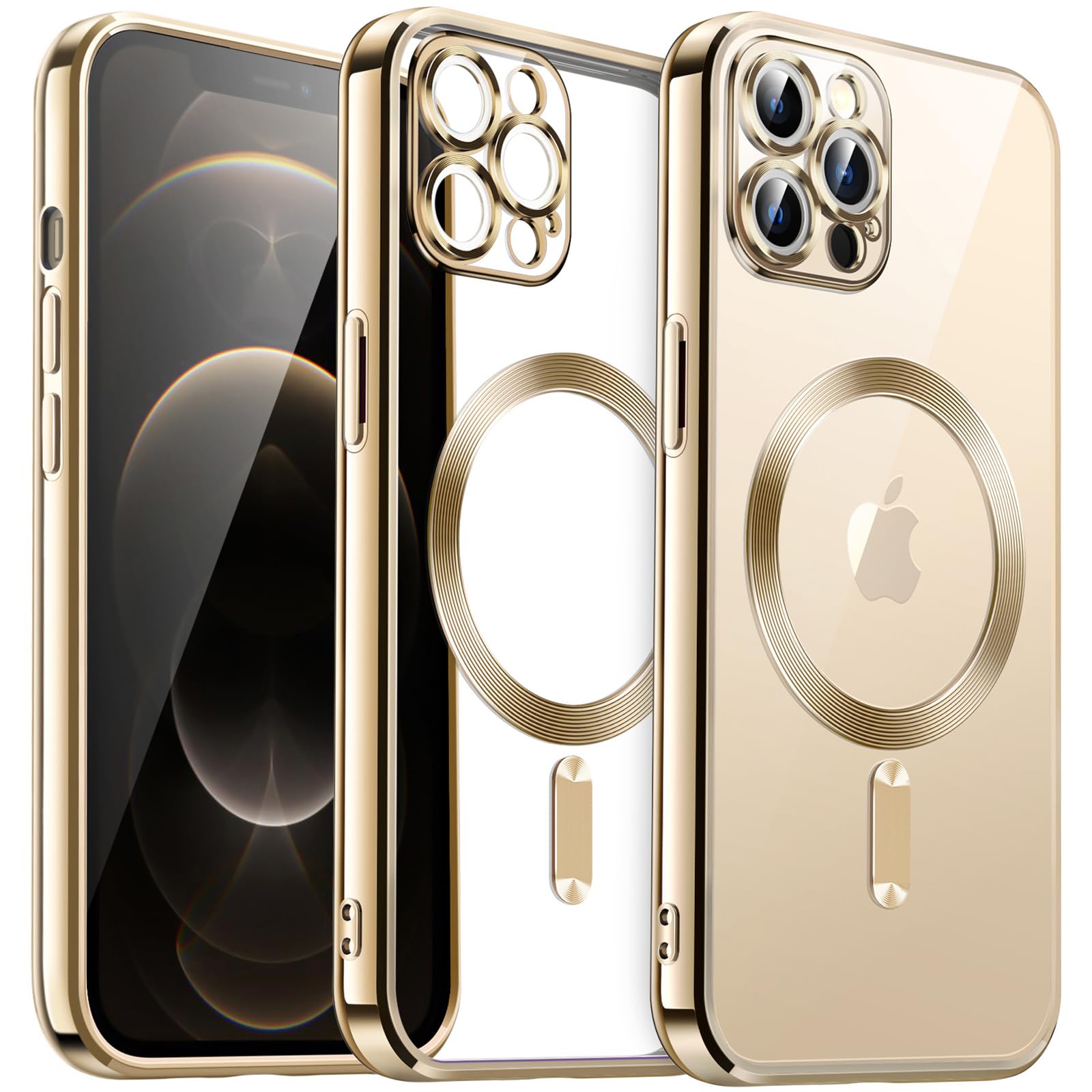 JETech Soft Clear Case for iPhone 12 Pro Max 6.7-Inch - Shockproof Electroplated TPU Phone Cover with Full Camera Protection & MagSafe Wireless Charging Compatible (Gold) | Perfect for Everyday Use, Travel & Outdoor Activities
