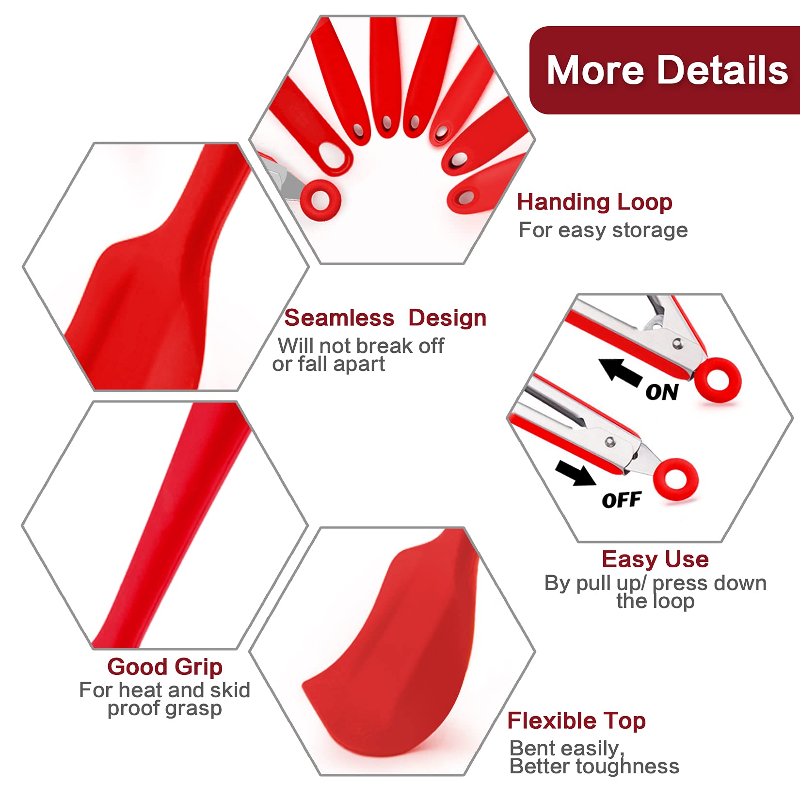 P&P CHEF 14-Piece Silicone Spatula Set - Heat Resistant Rubber Cooking Utensils for Nonstick Cookware - Includes Spatulas, Spoons, Kitchen Tongs & Baking Tools - Dishwasher Safe (Red) - Perfect for Baking, Cooking & Kitchen Prep