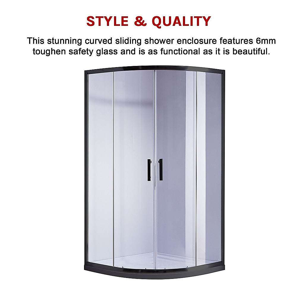 6mm Black Rounded Sliding Curved Shower Screen 100x100cm with White Base - Perfect for Modern Bathroom, Spa & Luxury Shower Enclosures