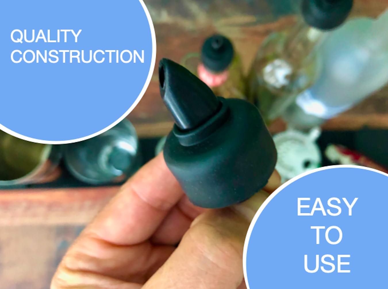 100 Pack Universal Liquor Pourers with Rubber Dust Caps - Premium Pour Spouts for Alcohol Bottles, Olive Oil, Syrup & Balsamic Vinegar - Perfect for Bars, Restaurants & Home Cocktail Making