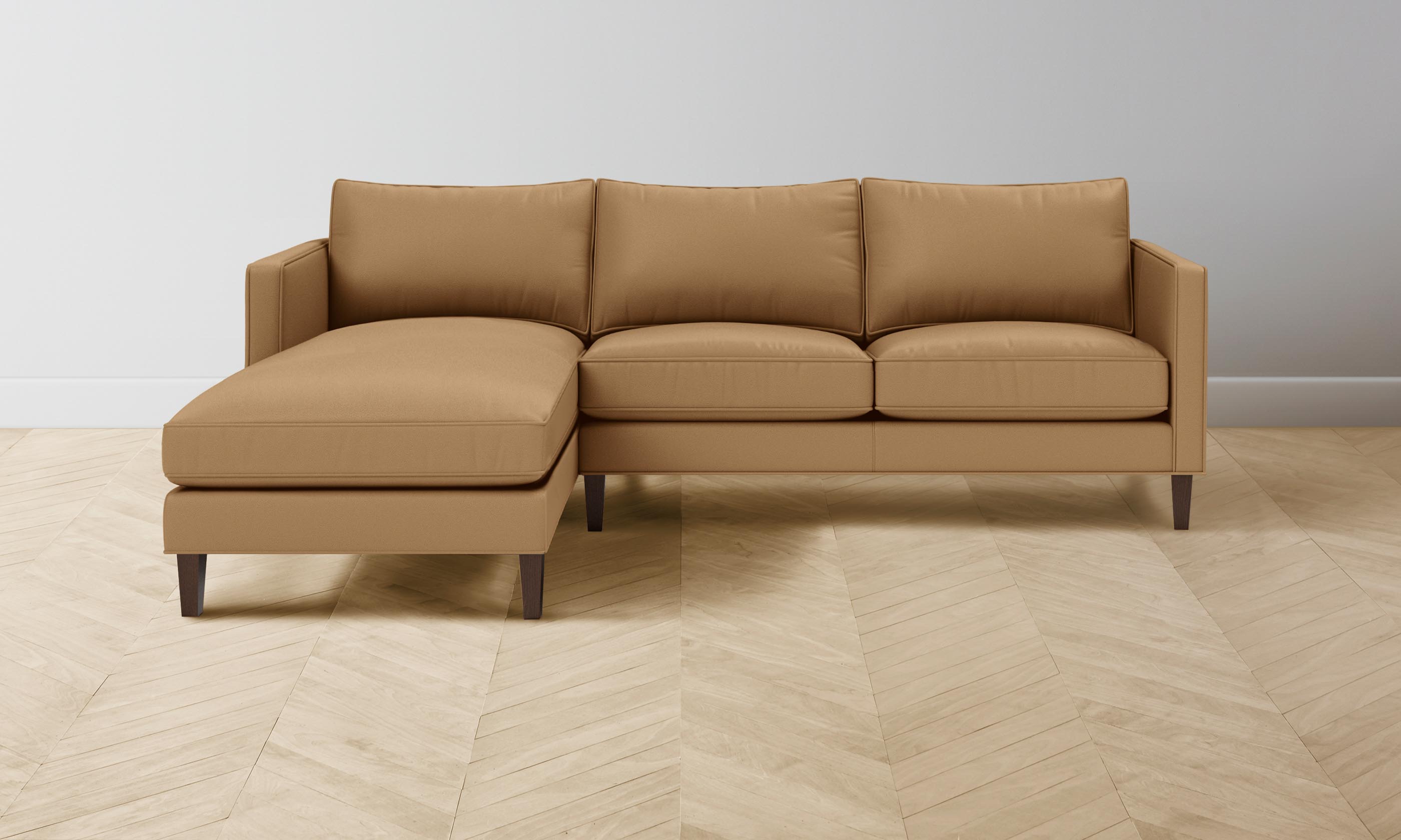 Premium Crosby Sectional Sofa in Pebbled Leather - Latte Brown Color | Modern Living Room Furniture for Home & Office Comfort