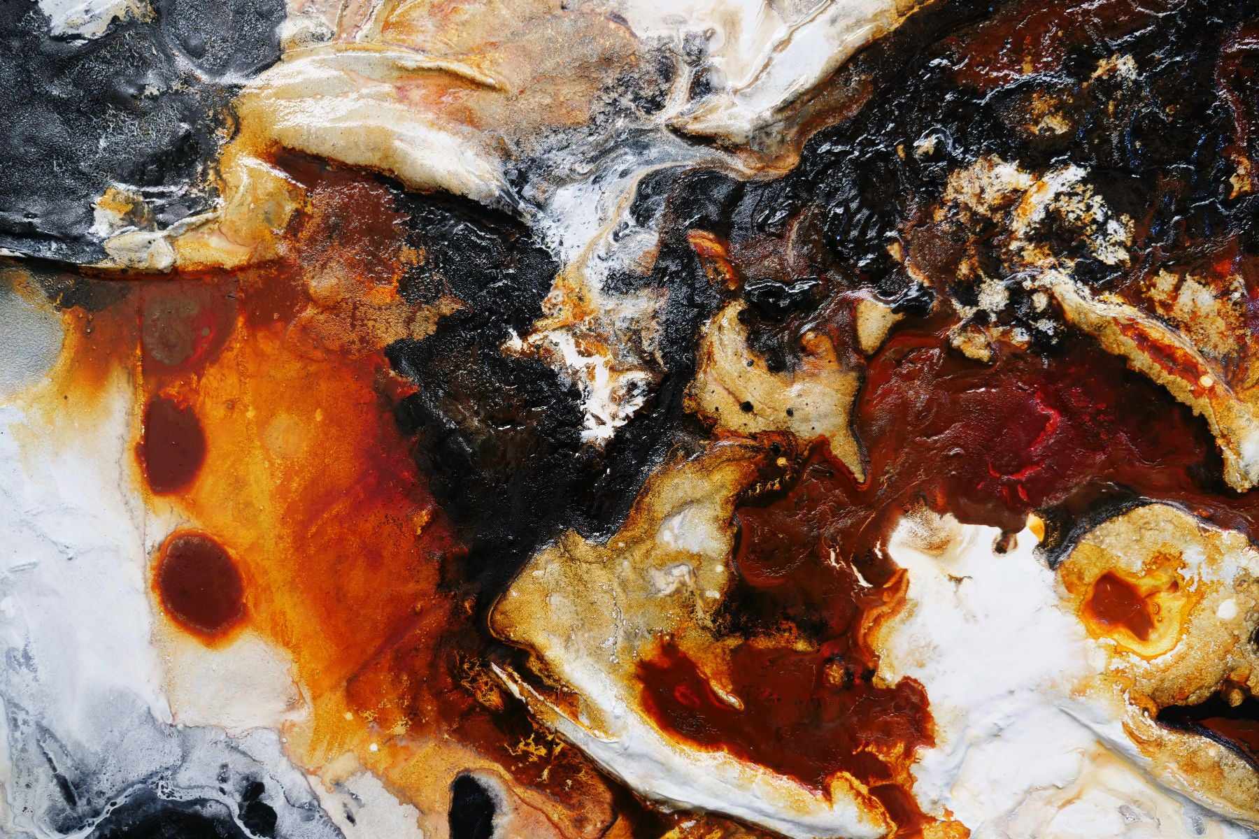 240cm x 100cm Rust Black White Textured Abstract Painting - Granite & Rust Inspired Wall Art for Modern Living Room & Office Decor