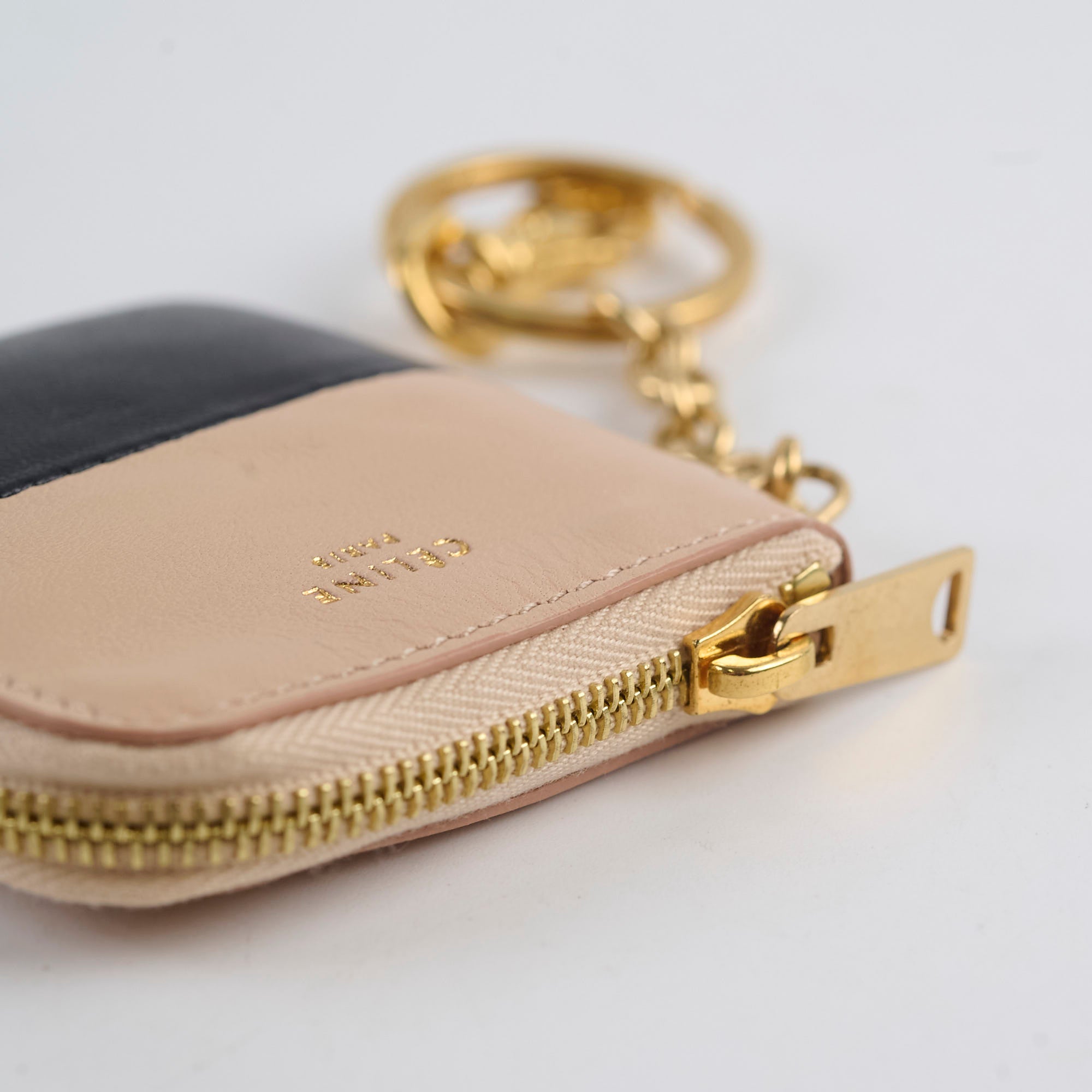 Celine Leather Pouch Key Ring - Black & Beige Keychain for Women | Stylish & Durable Designer Accessory for Everyday Use, Travel & Gifts