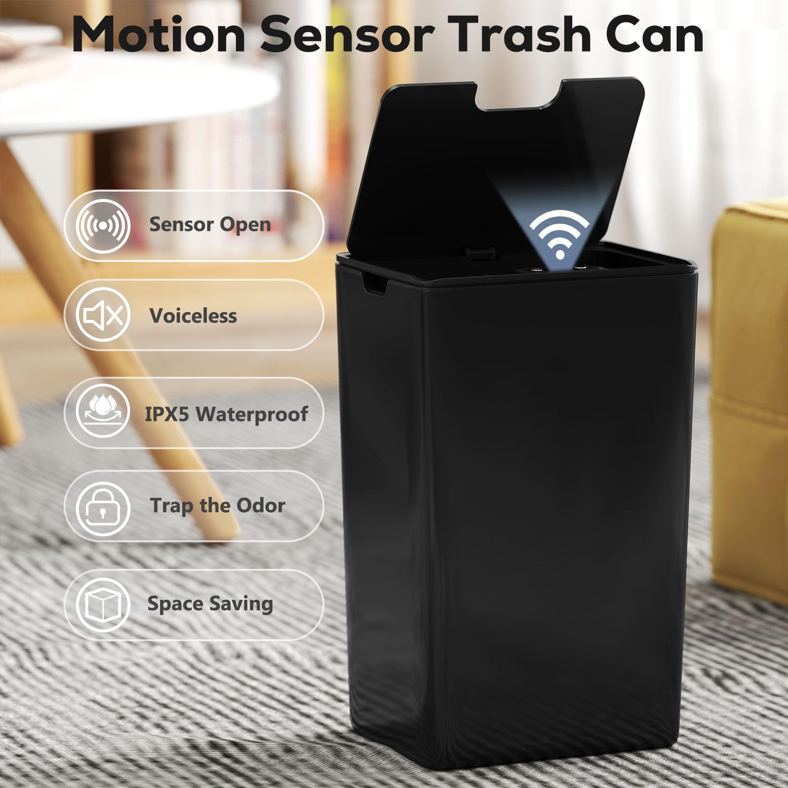 2-Pack Touchless Automatic Trash Can with Lid - 4 Gallon Slim Waterproof Motion Sensor Smart Garbage Bin for Bathroom, Bedroom, Office & Living Room | Hands-Free Waste Disposal Solution for Home & Workspaces