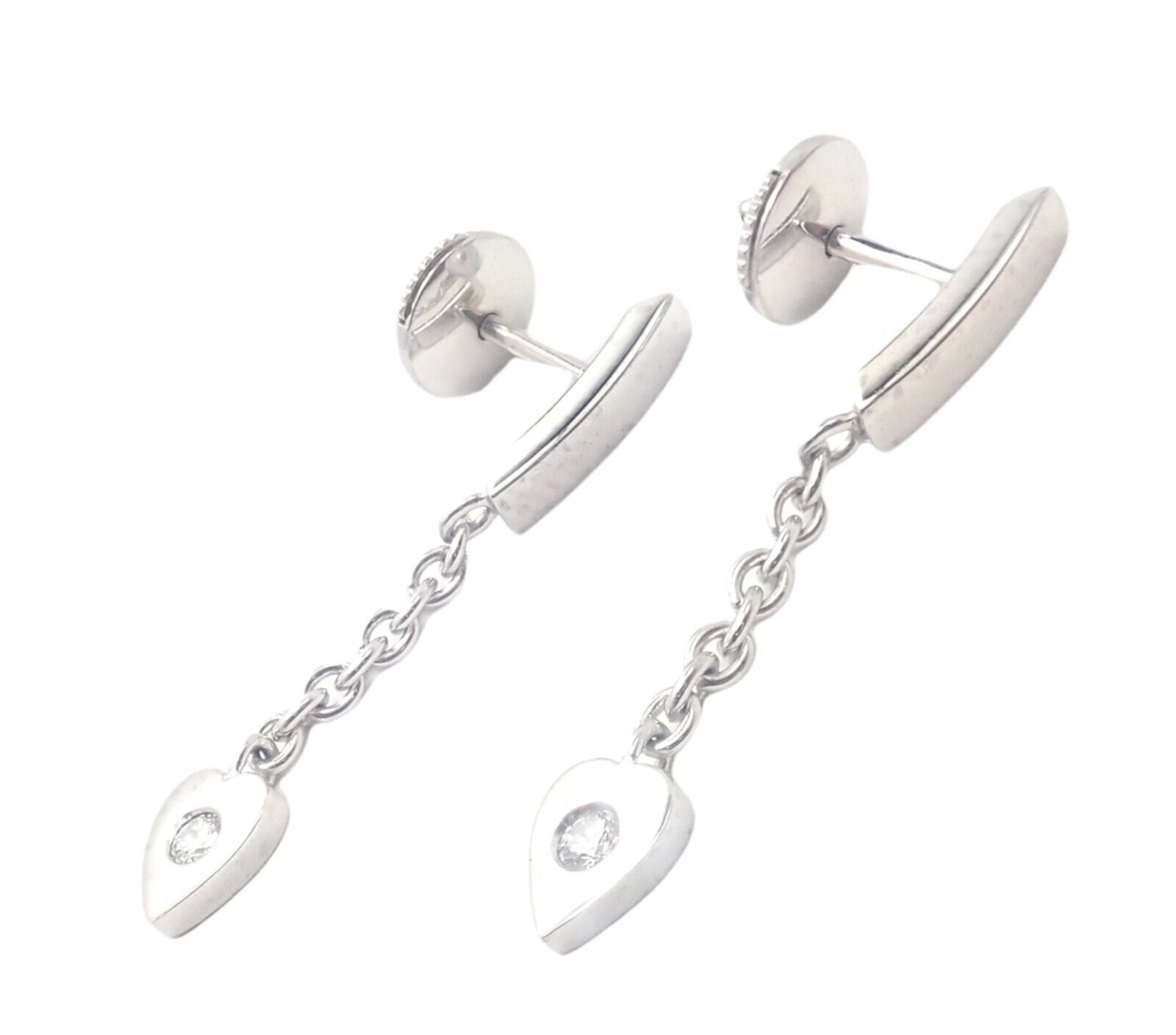 Authentic Cartier 18K White Gold Diamond Mon Amour Dangle Heart Earrings for Women - Luxury Valentine's Day Gift & Anniversary Jewelry for Her