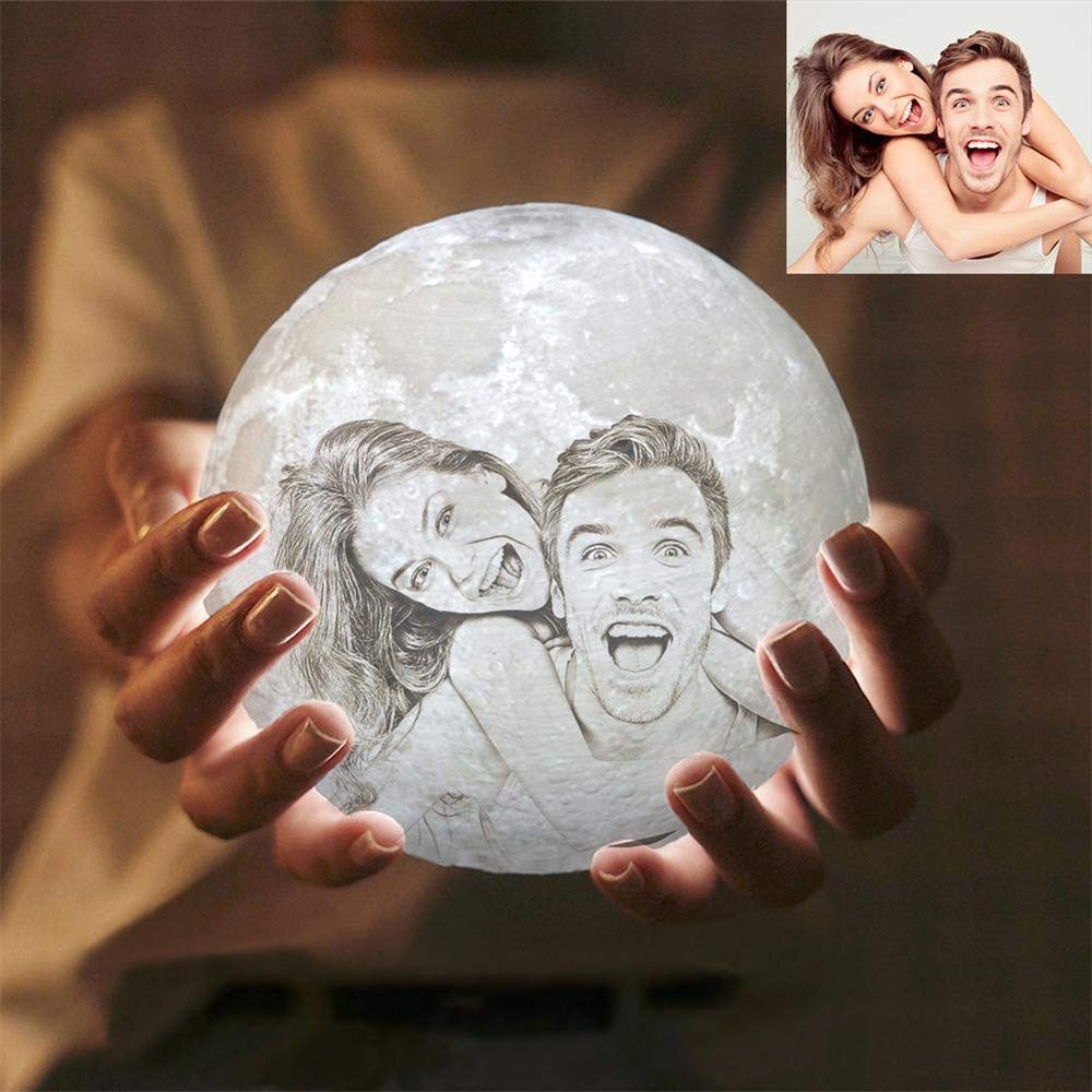 Custom 3D Moon Lamp with Personalized Photo - 7.1 Inch Night Light for Bedroom, Romantic Gift for Anniversary, Birthday, Valentine's Day - Unique Home Decor & Mood Lighting