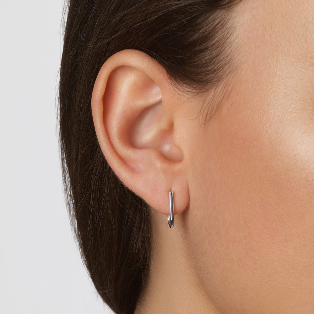 Silver Midi Charm Paperclip Huggie Earrings for Women - Trendy Minimalist Hoop Earrings for Everyday Wear, Office & Date Night
