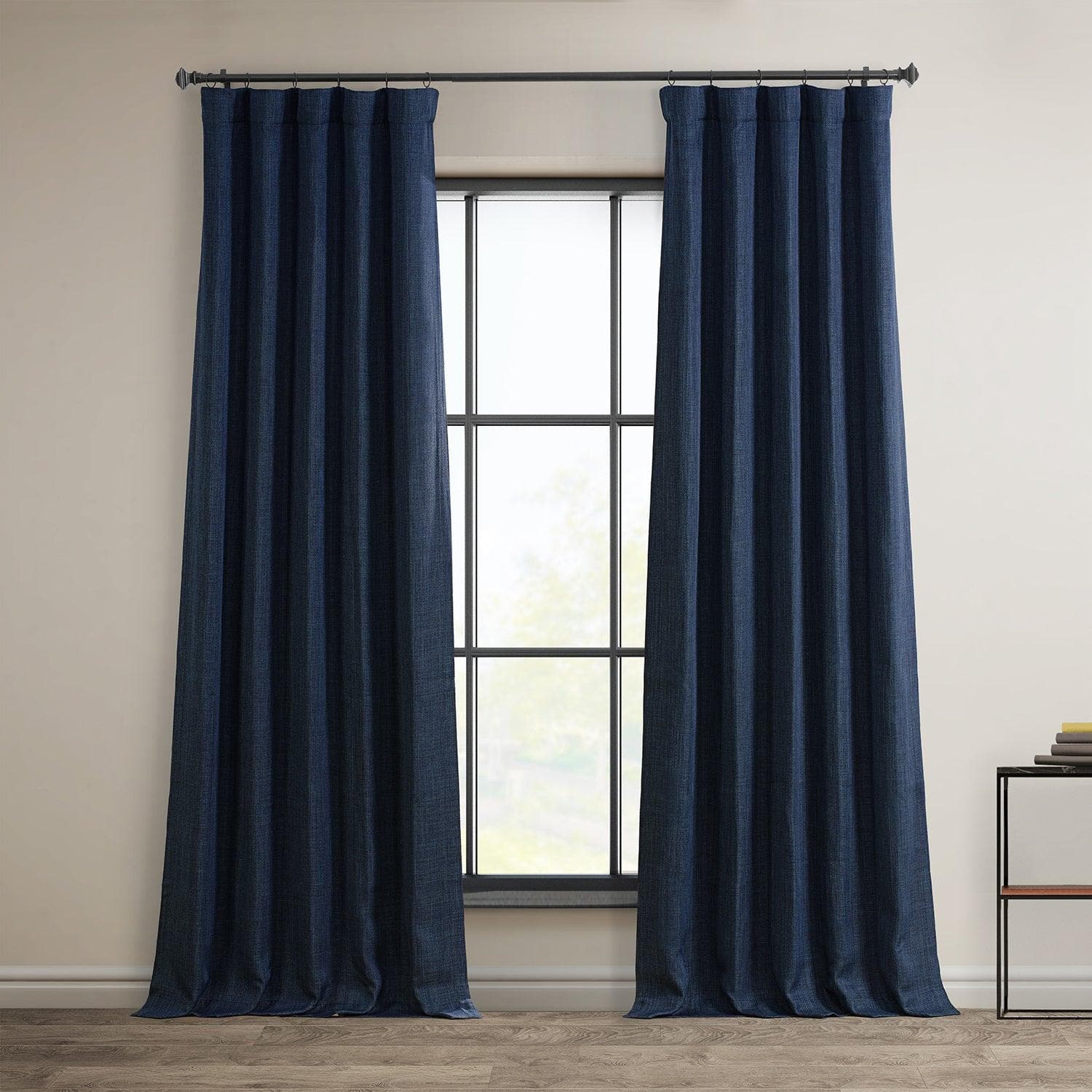 Indigo Textured Faux Linen Blackout Curtains for Bedroom & Living Room - Light Blocking Window Drapes for Better Sleep & Privacy