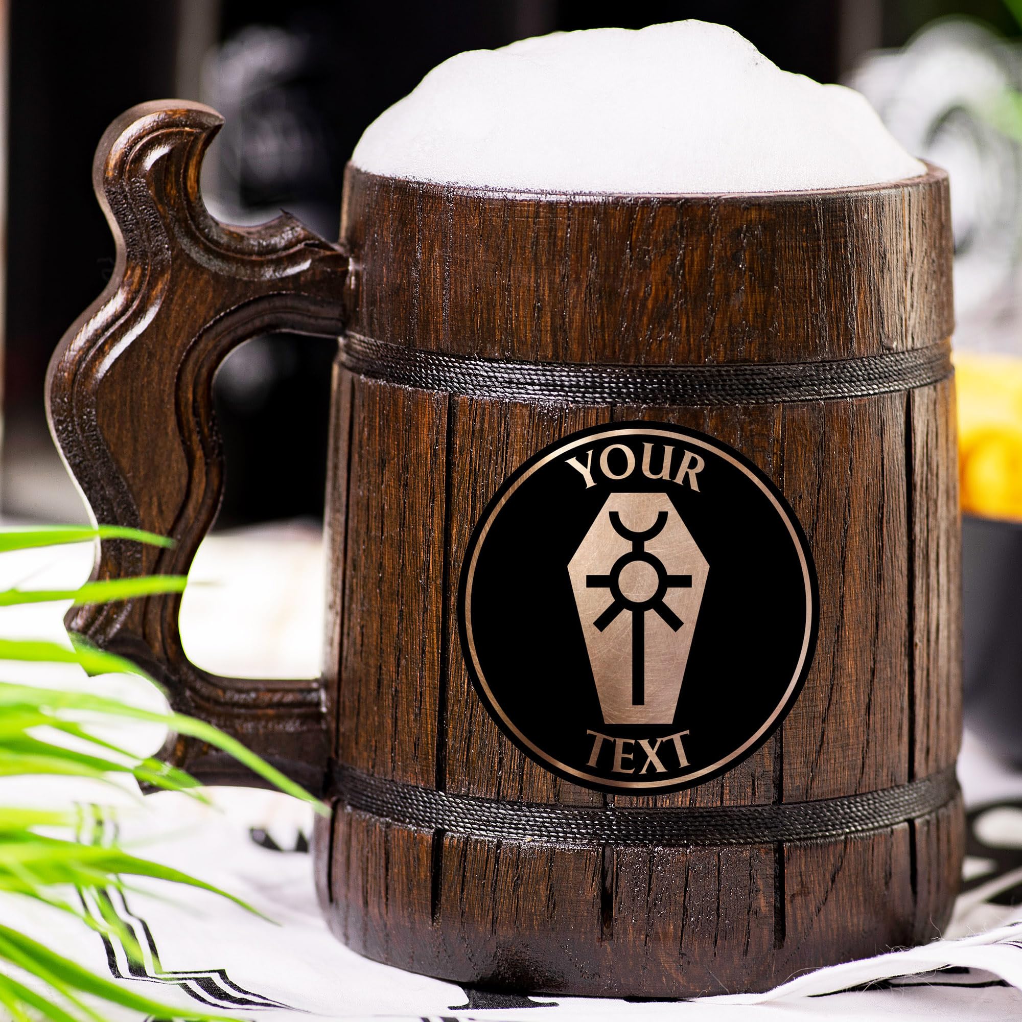 40K Necrons Custom Beer Mug - Personalized Wooden Tankard Stein for Gamers & Geeks - Unique Anniversary, Birthday, Father's Day & Wedding Gift for Men, Him, Dad - Perfect for Gaming Parties, Home Bars & Sci-Fi Collectors