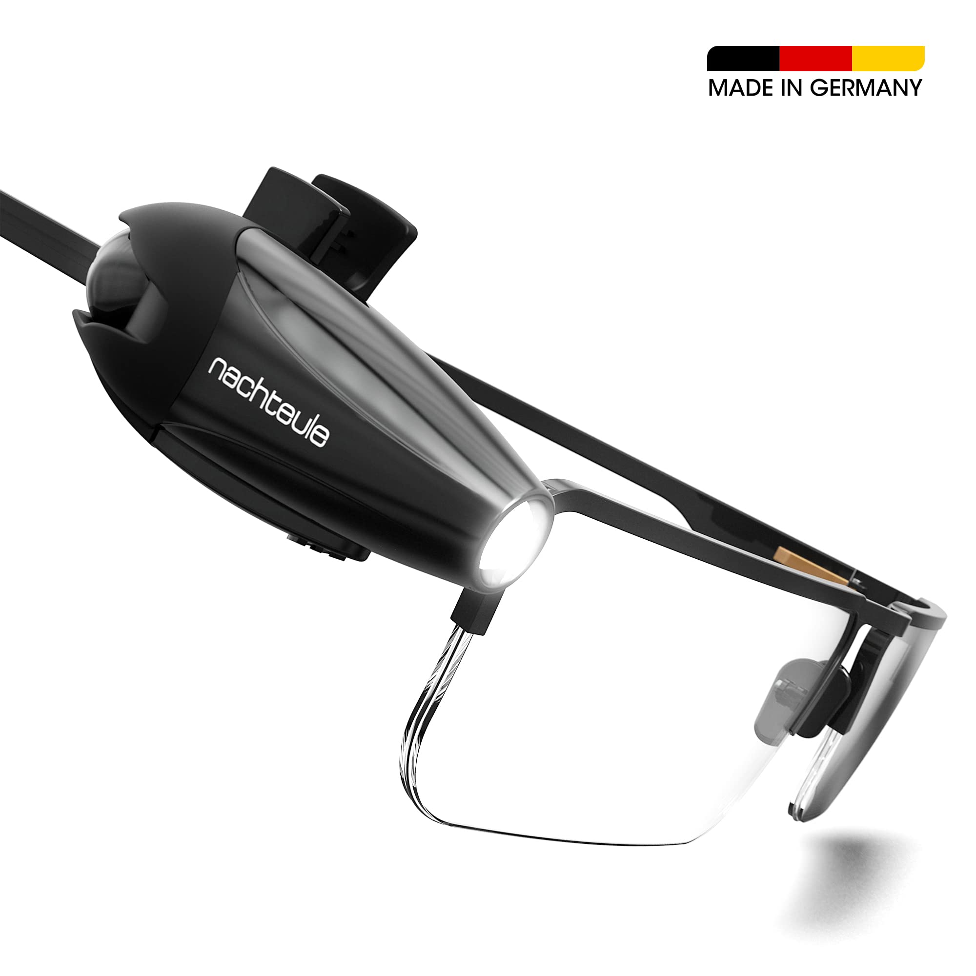 Rechargeable LED Reading Light for Glasses, Headphones & Headbands - Adjustable Clip-On Book Light with Protective Case - Made in Germany - Perfect for Night Reading, Travel & Studying