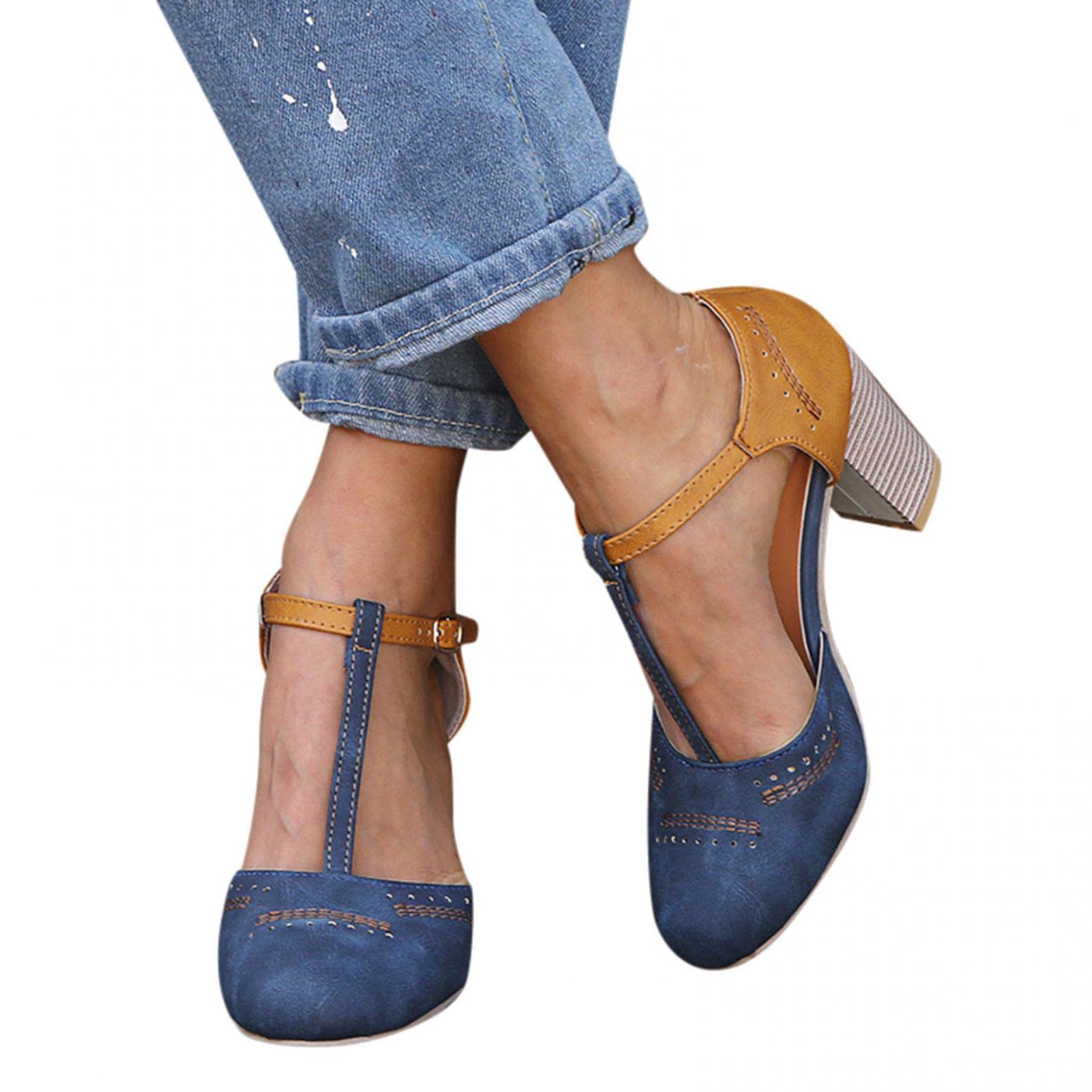 Aayomet Women's Summer Heel Sandals - Strappy Ankle Strap Pump Sandals for Weddings, Parties & Beach Vacations | Comfortable Dressy Open-Toe Shoes for Women